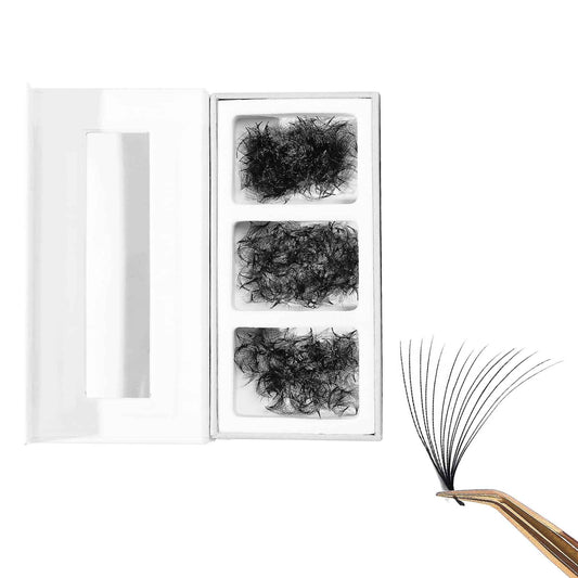 GLAMOREYELASH 750 Promade Fans Loose Mix, Natural Eyelashes Extensions 3D-16D, Handmade Individual Lashes 0.03/0.05/0.07mm Thickness, C CC D, 8-16mm Length for Fluffy Eyelash Cluster (14D-0.03-C, 15-16-17mm)