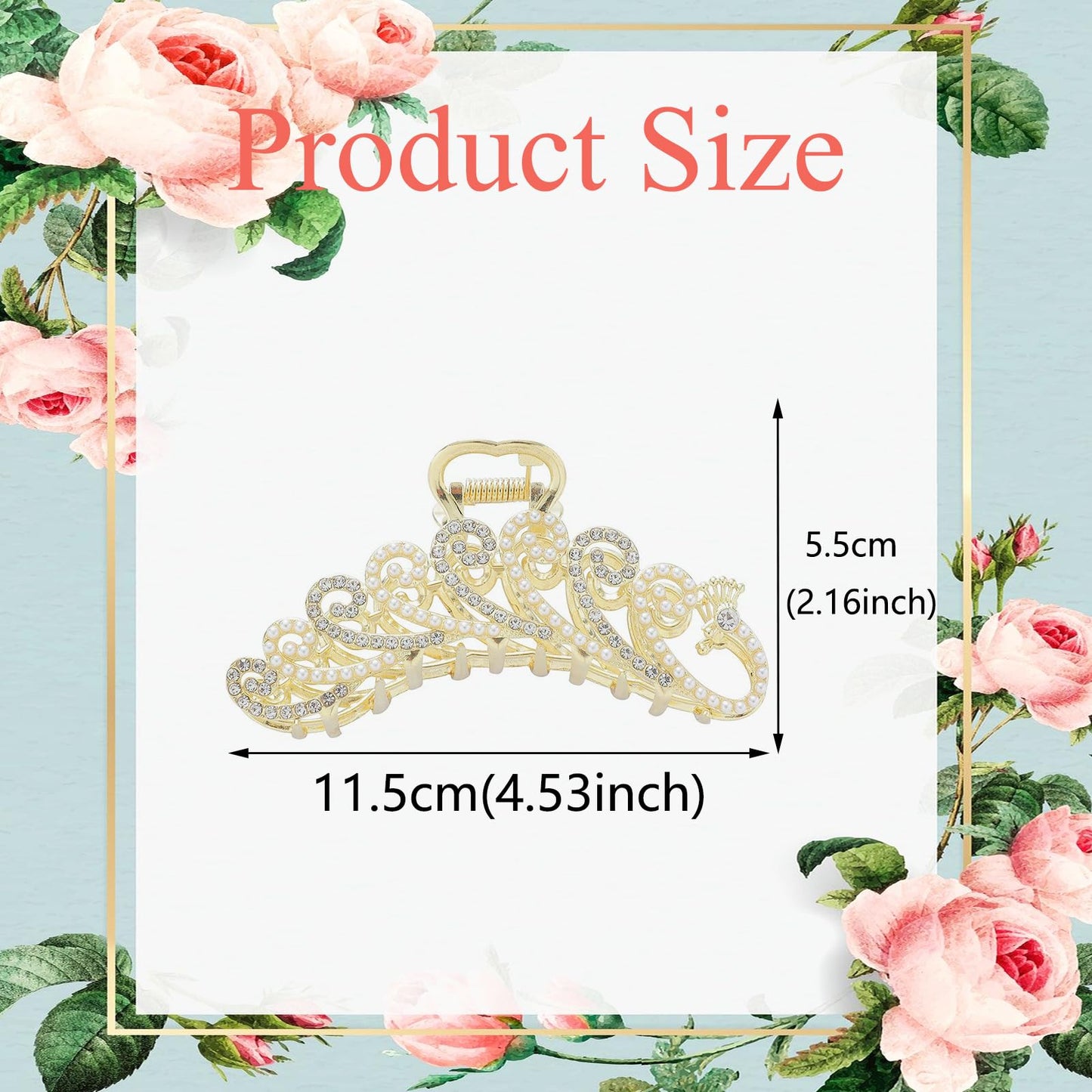 Animal Hair Clips Peacock Claw Clip Large Metal Hair Clip Gold Strong Hold Hair Claw Clips Rhinestone Pearl Peacock Hair Jaw Clamp Nonslip Hair Barrette Cute Fashion Hair Accessories for Women Girls