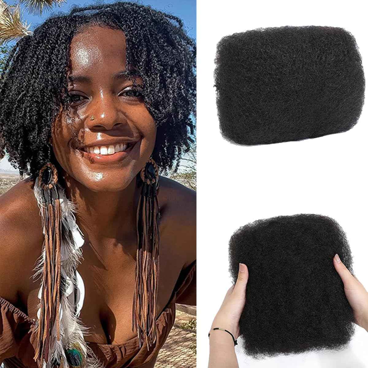 Afro Kinkys Bulk Human Hair, 14 inch 50 Gram 4c Curly Hair for Permanent Sister Locs/Mini Twists/Braids Can Dye and Bleach (Natural Black, 14 Inch)