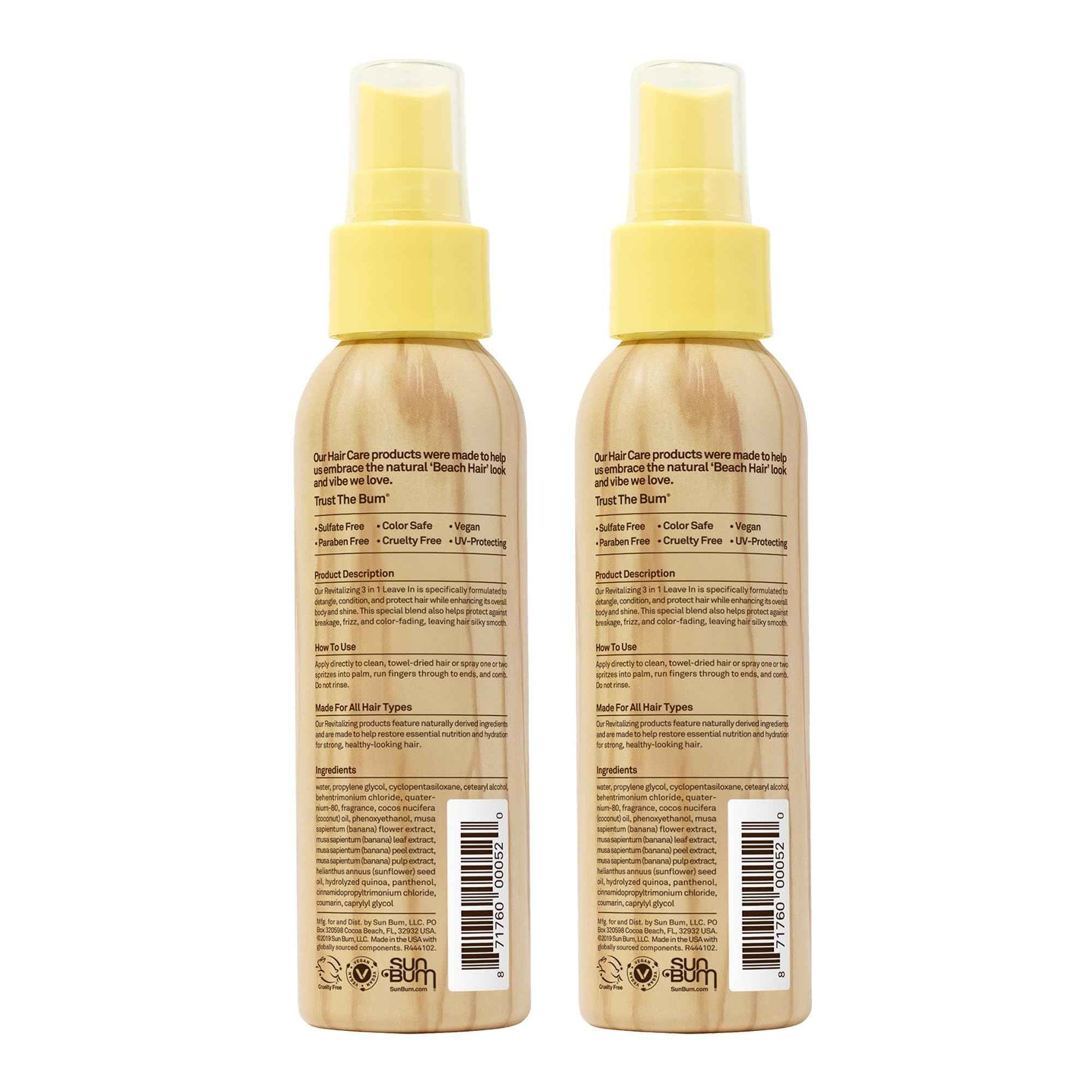 Sun Bum Sun Bum Revitalizing 3-in-1 Detangler Leave In Conditioner Vegan and Cruelty Free Detangling, Conditioning and Protecting Hair Spray 2 Pack