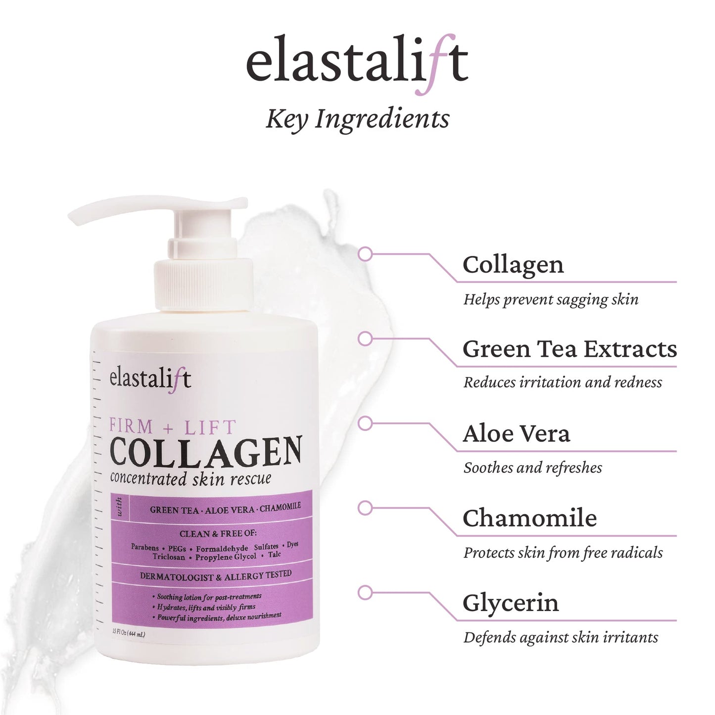 Elastalift Collagen Cream Skin Care Face Lotion & Body Lotion | Fragrance Free Skin Tightening Cream Collagen Firming Lotion Body Moisturizer For Crepey Skin, Stretch Marks, & Cellulite, 15 Fl Oz