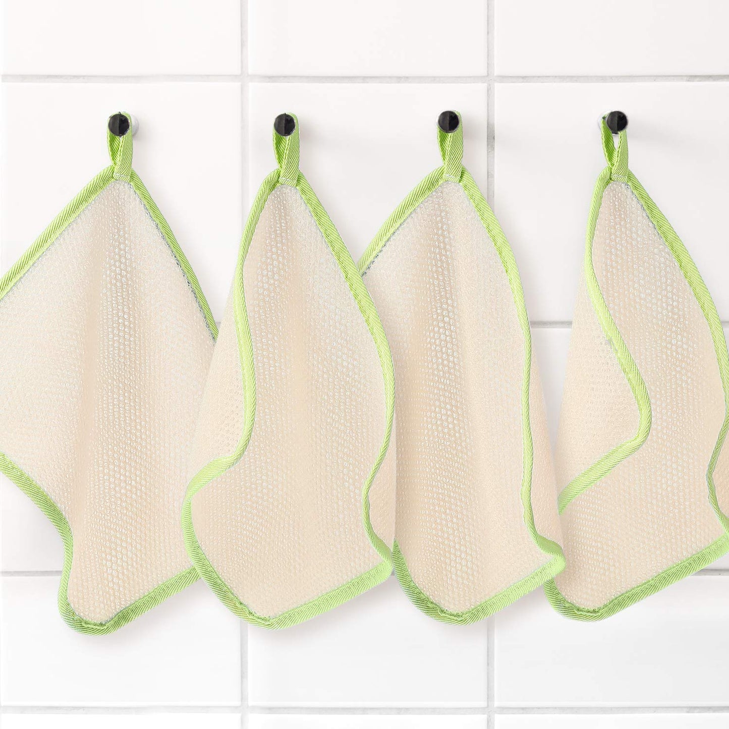 Tatuo 5 Pcs Exfoliating Face and Body Wash Cloths Towel Weave Bath Cloth Exfoliating Scrub Cloth Massage Bath Cloth for Women and Men, 10.63 x 9.05 Inch (Green Edge)