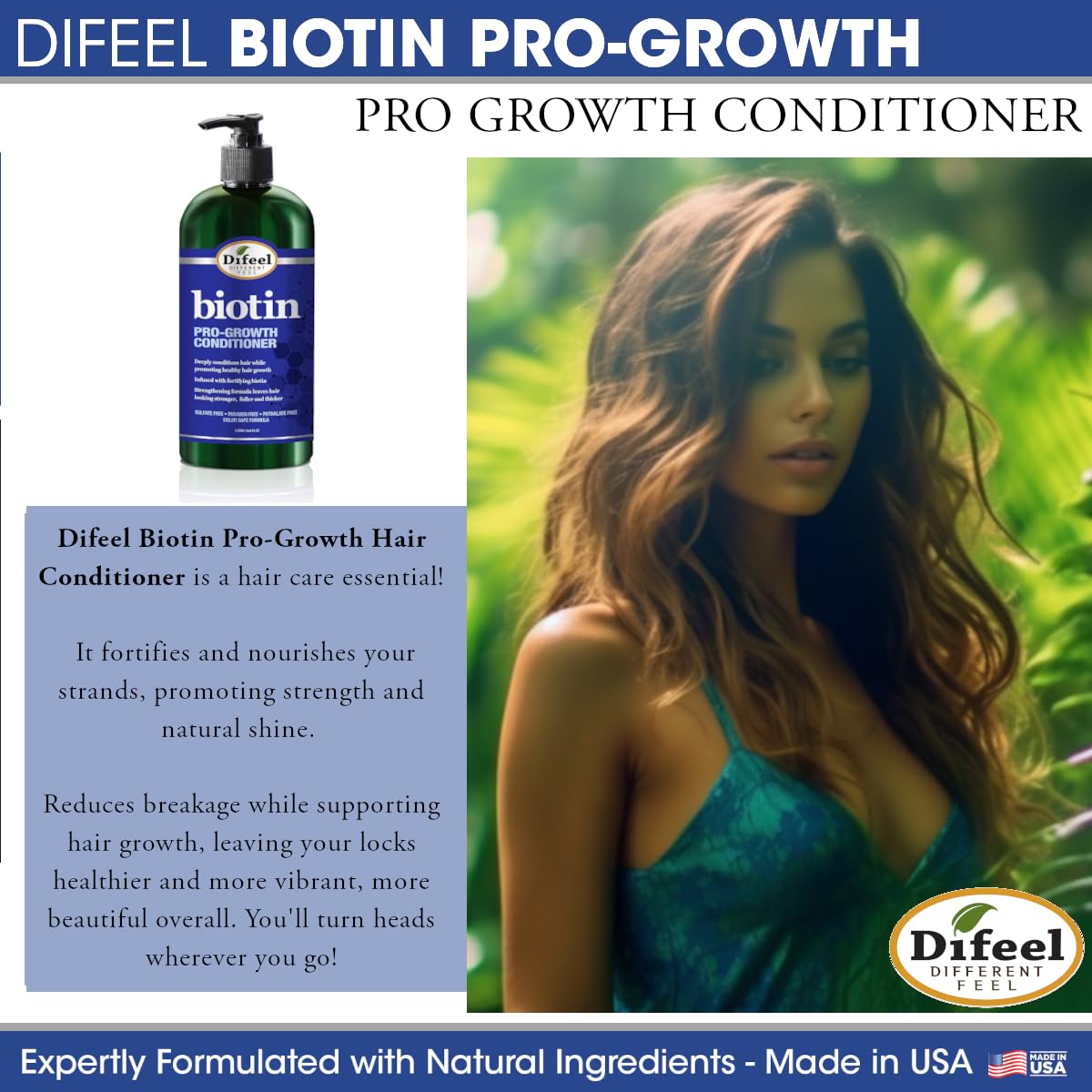 Difeel Biotin Regimen for Hair Growth - 4-Step Shampoo, Condition and Treatment System (4-PC SET)