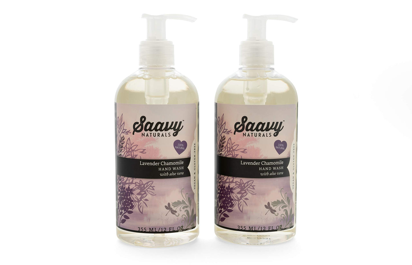 Saavy Naturals 2 PACK Lavender Chamomile Organic Hand Wash 12 oz x 2 -Pump Bottle