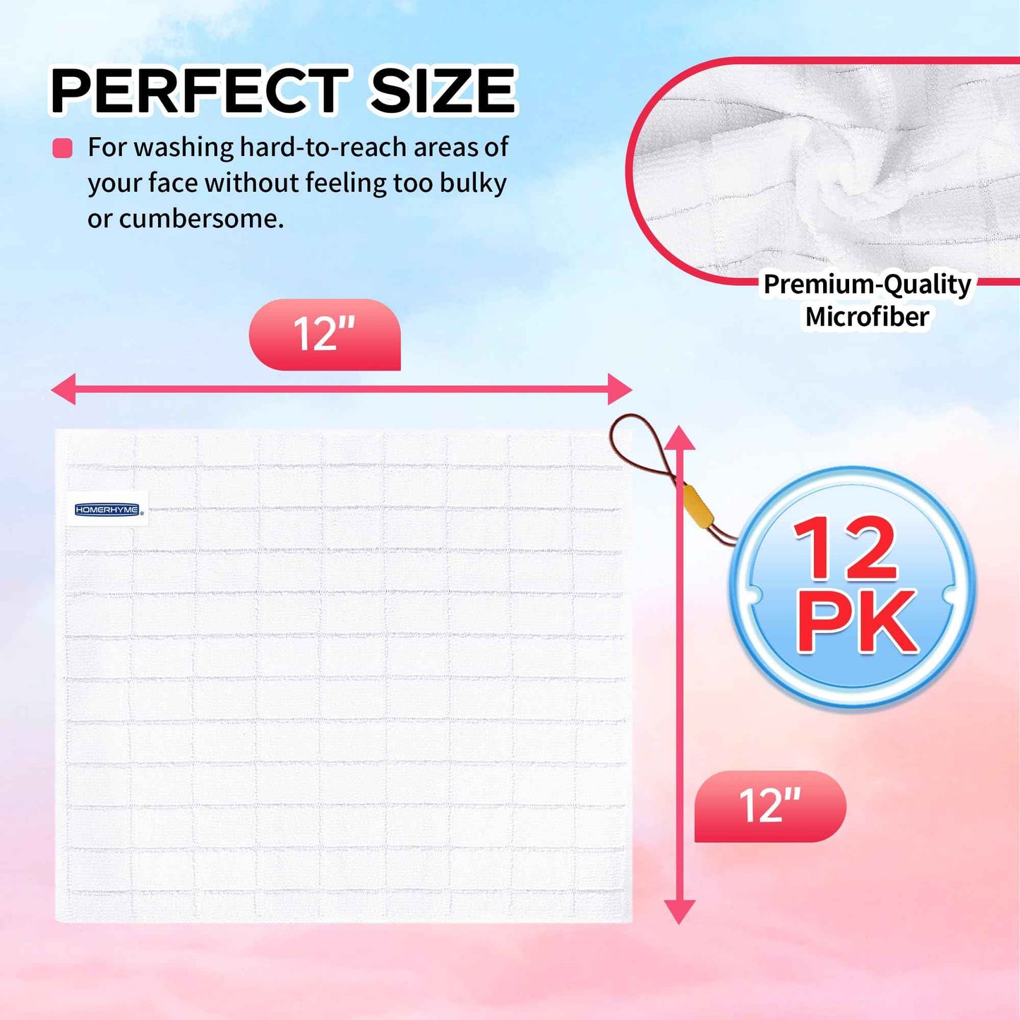 HOMERHYME Microfiber Washcloths Face Towel, 12 Pack White Towels Fingertip Washcloth, Soft Lint Free Quick Dry Bulk Absorbent Reusable Wash Cloths for Bathroom, Salon, Spa, Gym