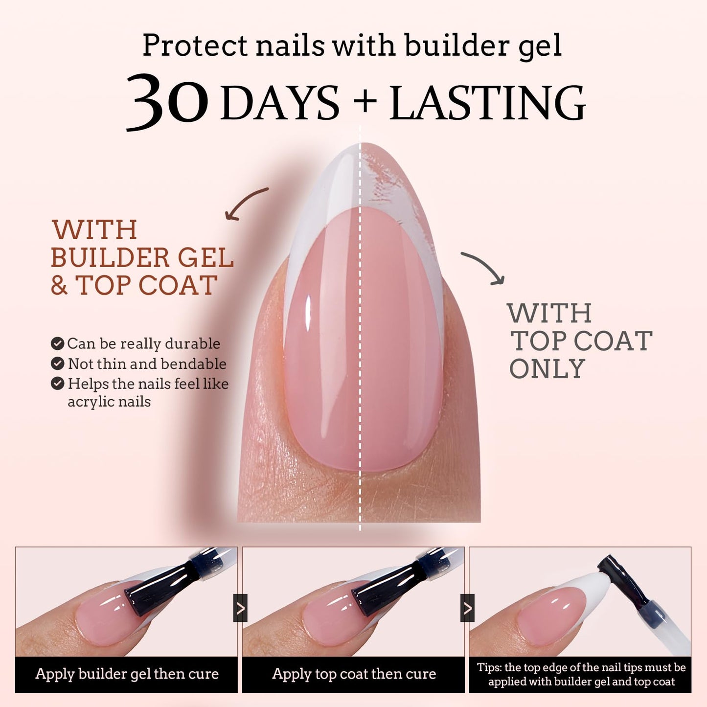 BTArtboxnails French Gel Nail Tips - French Tip Press on Nails Pink Short Coffin XCOATTIPS Pre-applied Tip Primer & Base Coat, No Need to File Fake Nails for Nail Art DIY