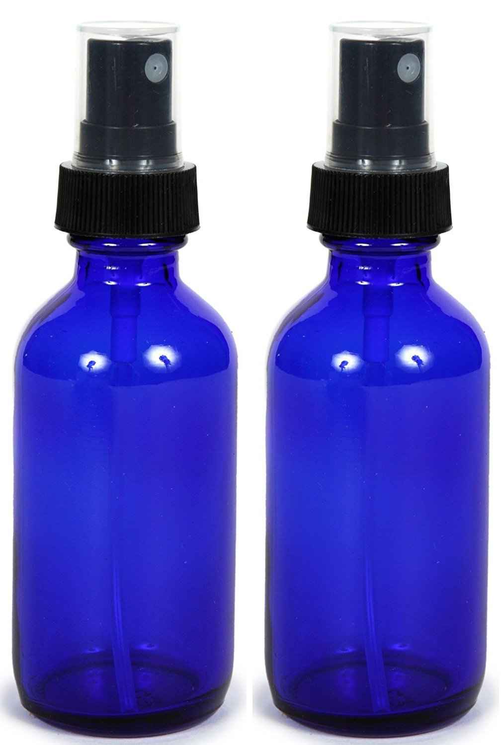 Cobalt Blue Glass Spray Bottle (2 oz, 2 pk) Waterproof Labels Included, Fine Mist Sprayer, Essential Oils, Colognes & Perfumes