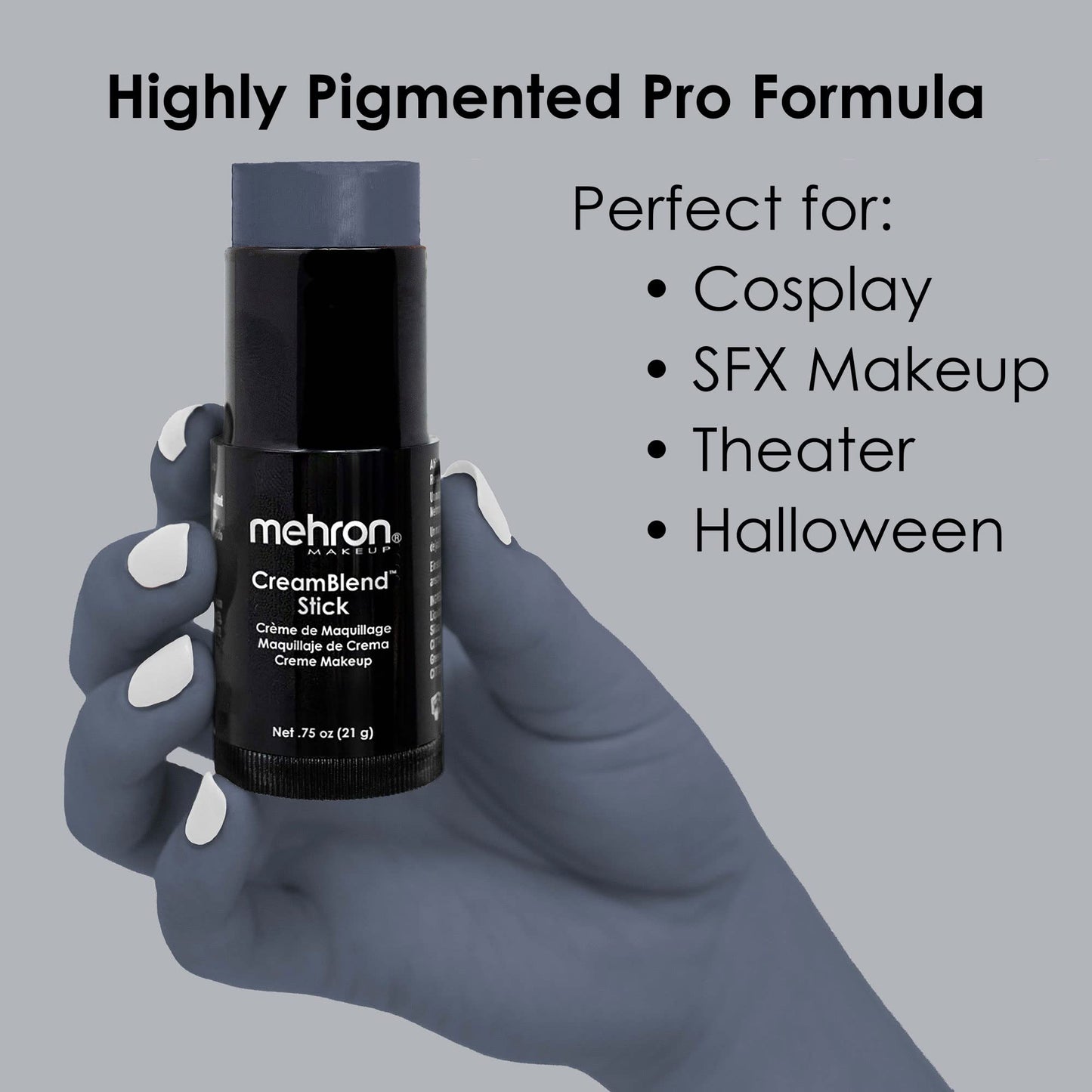 Mehron Makeup CreamBlend Stick | Face Paint, Body Paint, & Foundation Cream Makeup | Body Paint Stick Perfect for Halloween Makeup .75 oz (21 g) (Monster Grey)