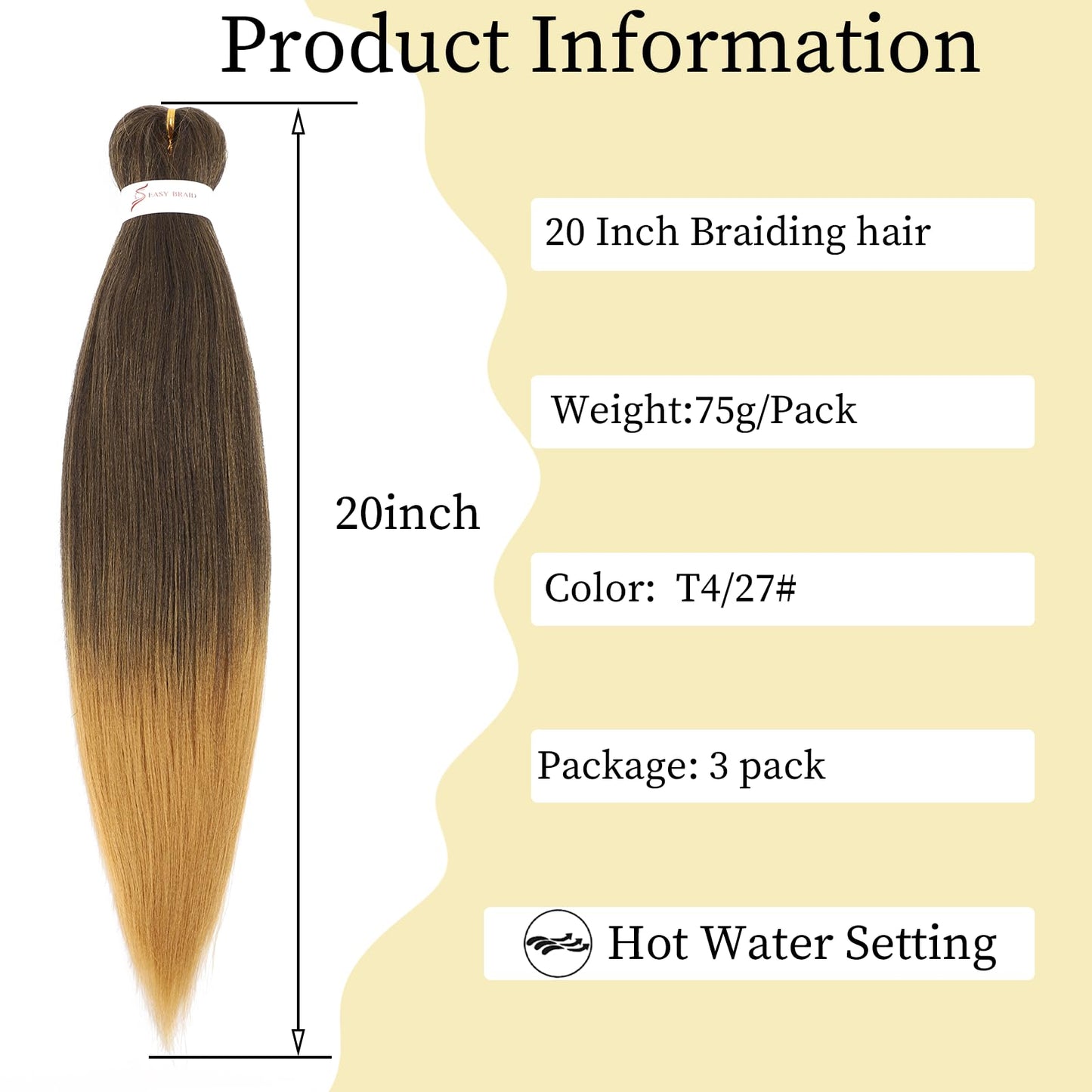 Hair Pre Stretched for Braids Honey Blonde Braiding Hair 20 Inch Pre Stretched Braiding Hair Hot Water Setting Braiding Hair Soft Yaki Texture