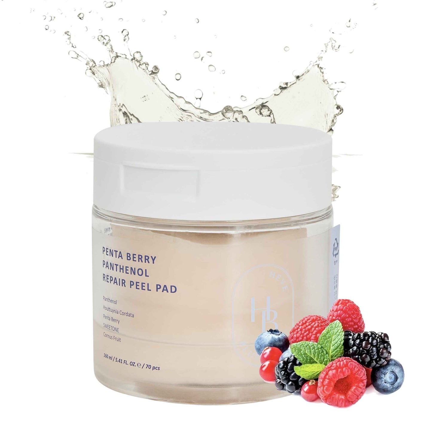 HEVEBLUE Penta Berry Panthenol Repair Peel Pad - 70 Pads, Vegan, Biodegradable, Toner Pad, Exfoliating, Refine Skin Texture, Strengthening Skin Barrier, Low Irritation, Hypoallergenic