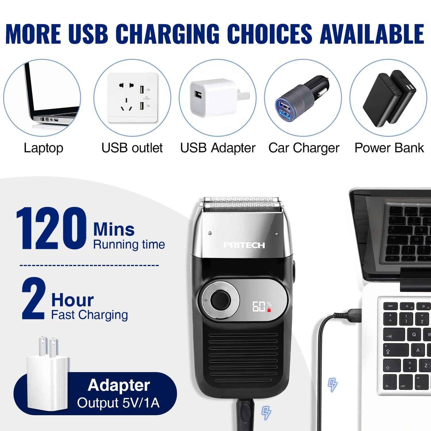 PRITECH Foil and Bald Shavers 2 in 1 Electric Shaver for Men Foil Blade and PopupTrimmer with Rechargeable 3 Adjustable Speeds Men's Shaver (Black Silver)