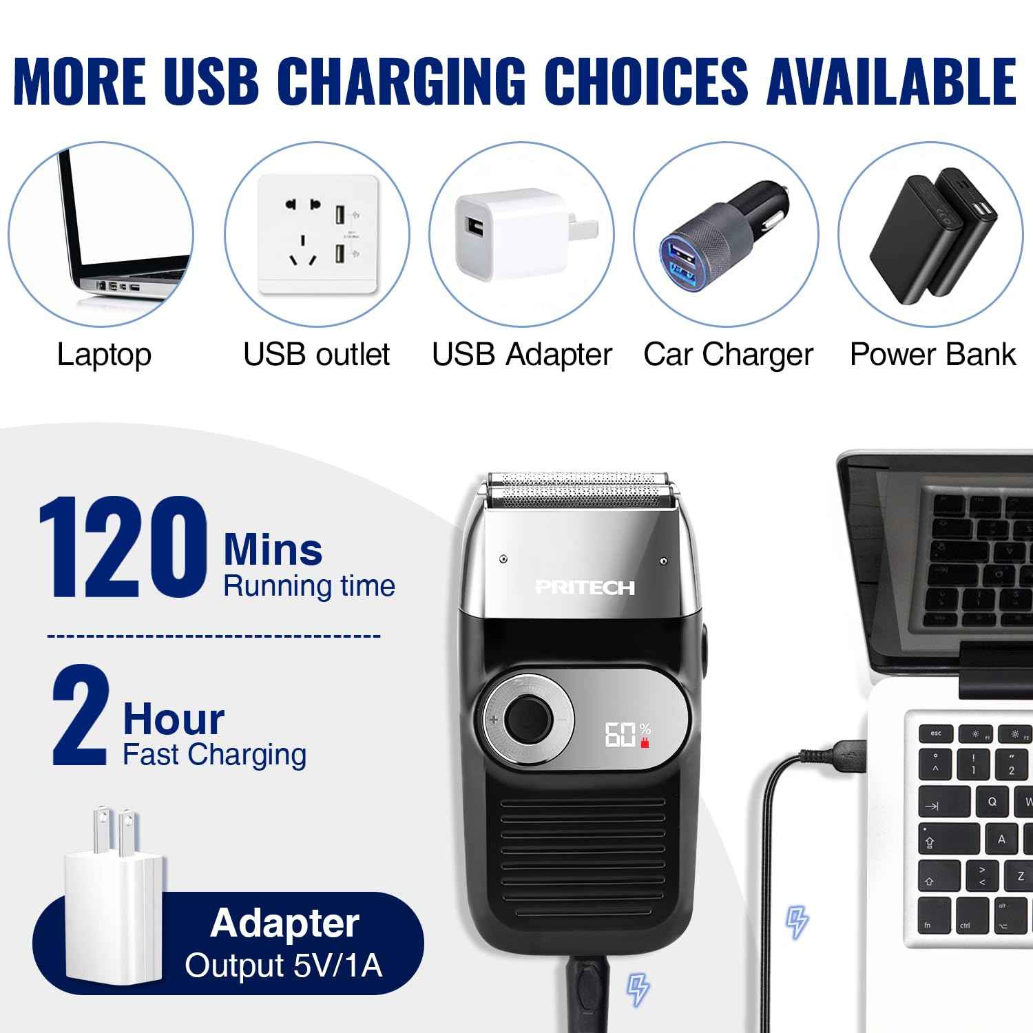 PRITECH Foil and Bald Shavers 2 in 1 Electric Shaver for Men Foil Blade and PopupTrimmer with Rechargeable 3 Adjustable Speeds Men's Shaver (Black Silver)