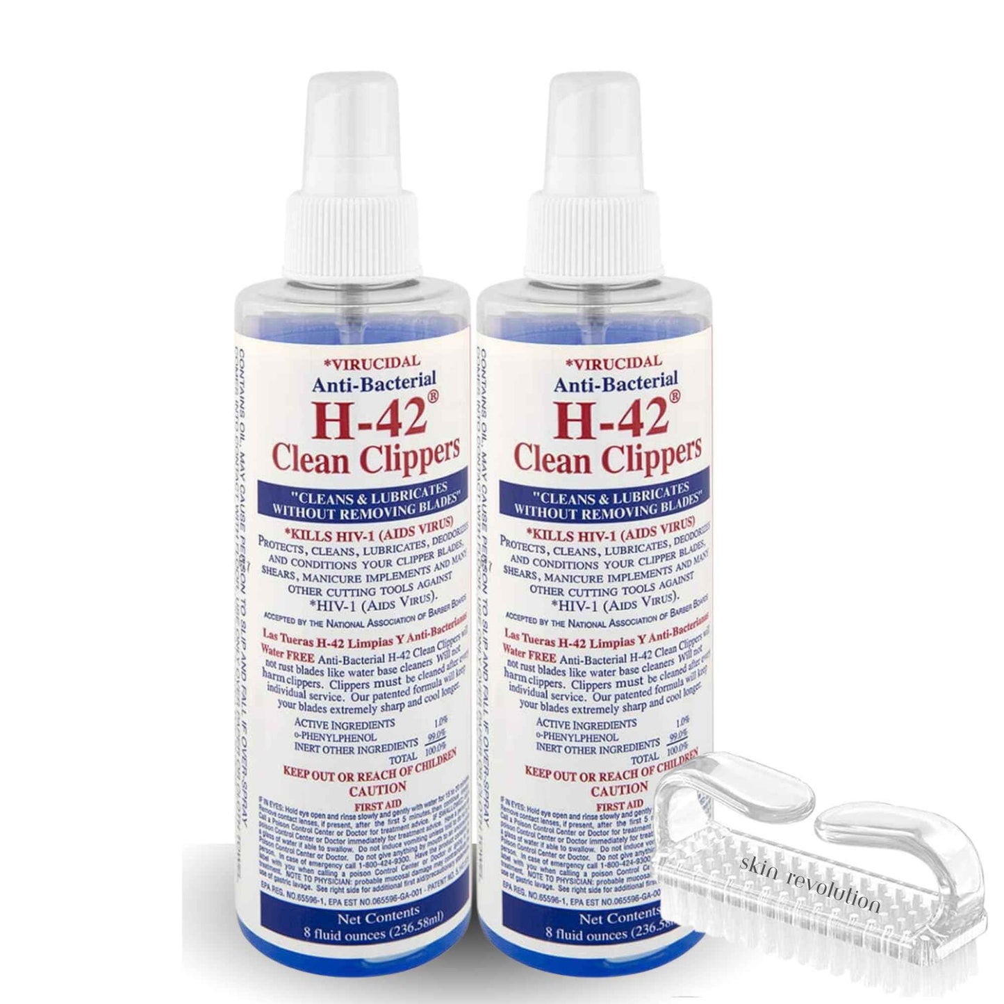 Skin Revolution H-42 Clean Clippers Blade Cleaner with Brush - 8oz Bottle (2 Pack)
