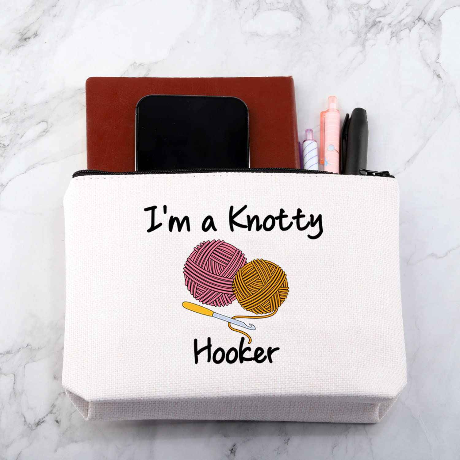 MNIGIU Yarn Crocheter Gift Funny Crochet Cosmetic Bag Crocheting Bag I'm A Knotty Hooker Knitter Gift