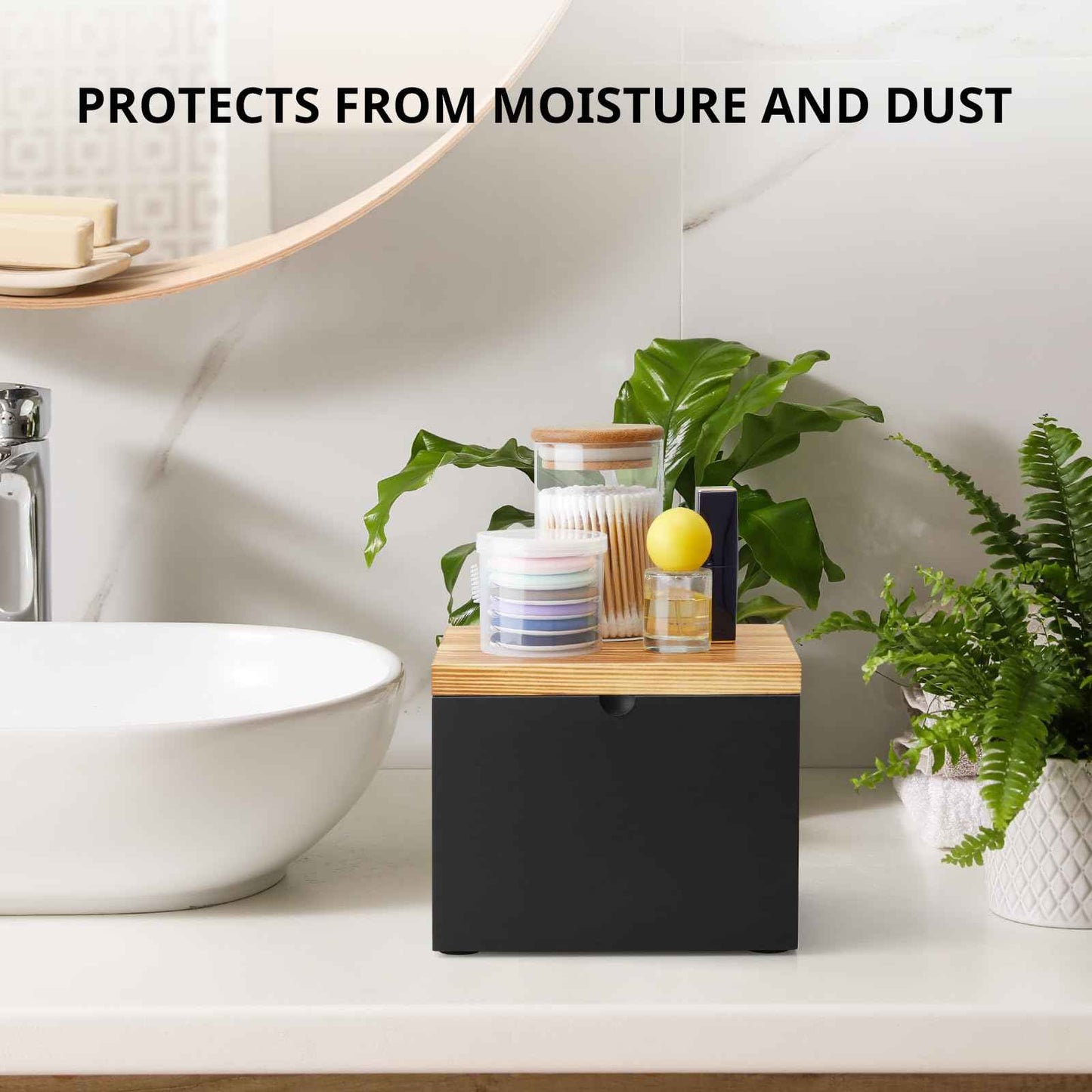 CMLKLZD Disposable Face Towel Holder, Wooden Box Compatible with Clean Towels XL(NOT Included), Black Container for Cleansing Facial Dry Wipes, Face Towelettes Bathroom Counter Storage