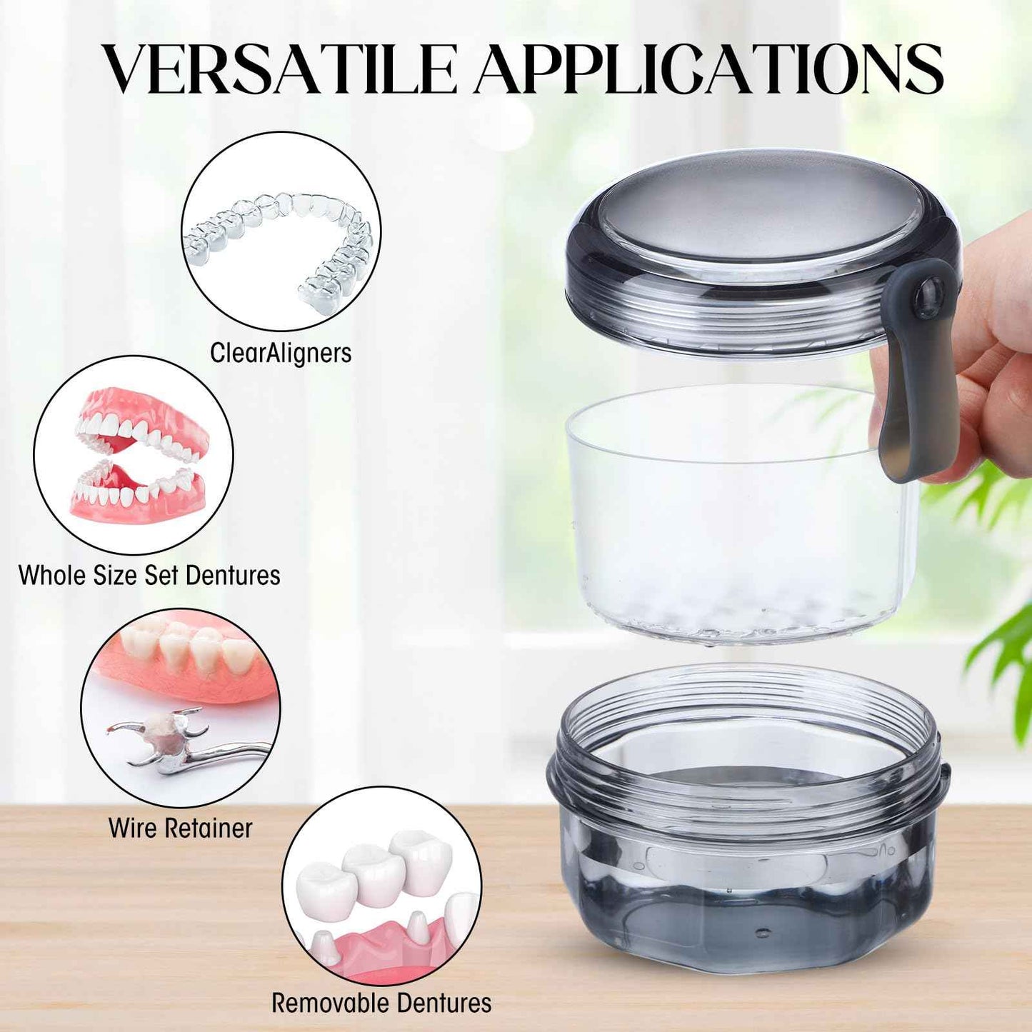 Sieral 6 Pcs Denture Case, Leak Proof Denture Bath Cup for Travel, False Teeth Container Cups for Soaking Full & Partial Dentures, Retainers, False Teeth Cleaning Kit Holder Box with Cleaner Brush