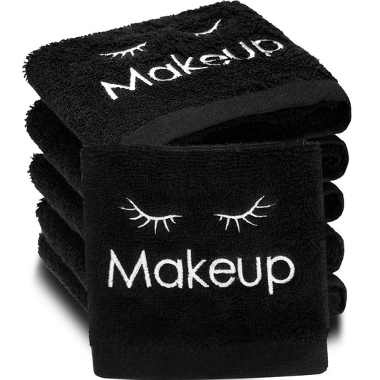 Shimeyao 6 Pcs 13x13 Inch Black Makeup Washcloths Reusable Make up Towels Facial Cleansing Makeup Cloths Cotton Cosmetic Towel Water Absorbent Face Towels for Women Skin Care