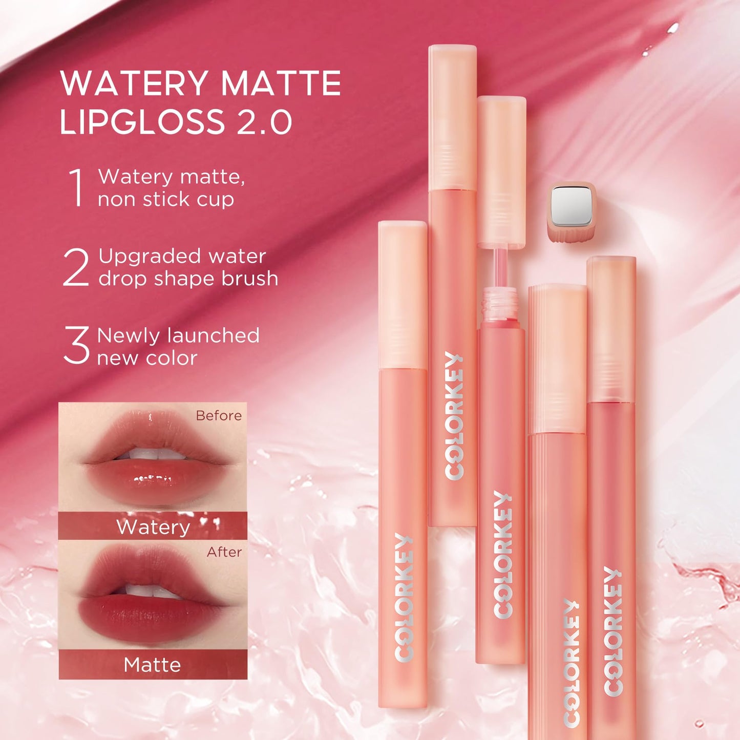 COLORKEY Soft Matte Water Tint | Matte Finishs | Long-Lasting | Moist Fit Without Stickiness | Moisturized | Waterproof（R301 Spring Cherry Tree）