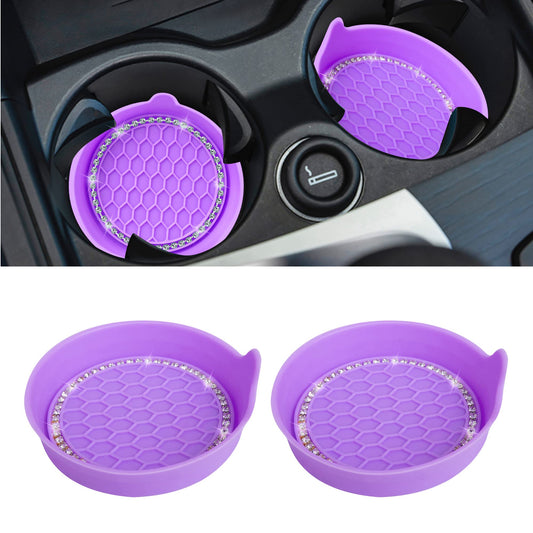 Amooca Car Cup Coaster Universal Non-Slip Cup Holders Bling Crystal Rhinestone Car Interior Accessories 2 Pack Purple