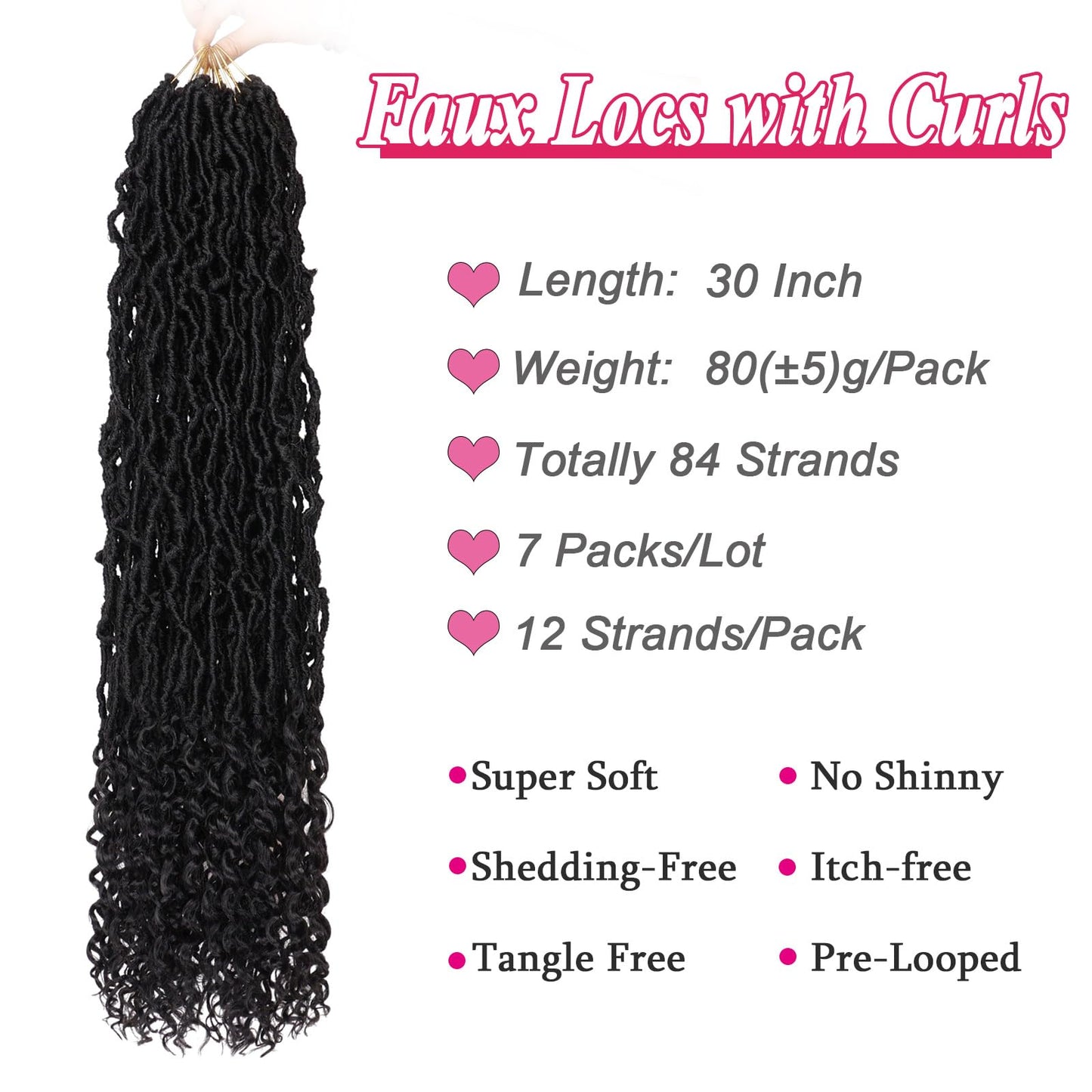 Leeven 30 Inch Long Bohemian Goddess Locs Crochet Hair 7 Packs Natural Black Soft Faux Locs Crochet Hair With Curly Ends 1B# Synthetic Wavy Crochet Locs With Curls for Black Women 84 Strands