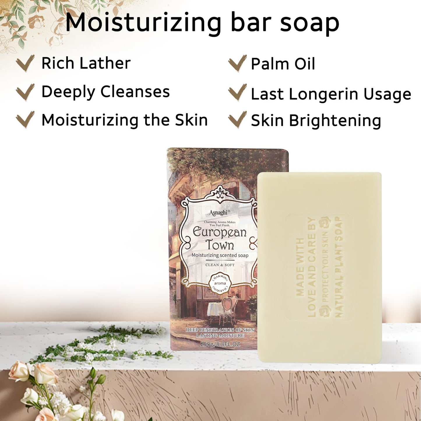 Ashena 2Pcs Goat Milk Soap Bar Moisturizing Natural Soap Bar for Face Body Cleansing Palm oil Body Wash Hand Soap Natural Soap Bar Gift Set (8.8 Oz, Moisturizing)