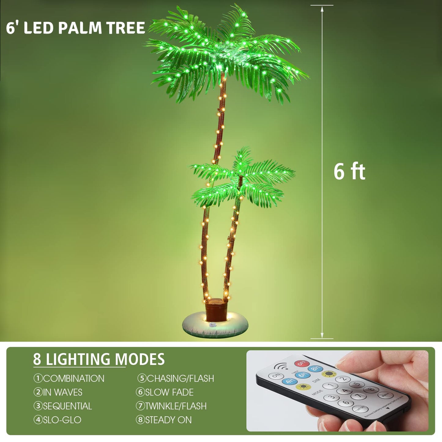 OUSHENG Solar Lighted Palm Trees for Outside Patio, Bar Pool Deck Outdoor Decorations Decor, Light Up LED Artificial Fake Tree Lights for Yard Tropical Party Christmas