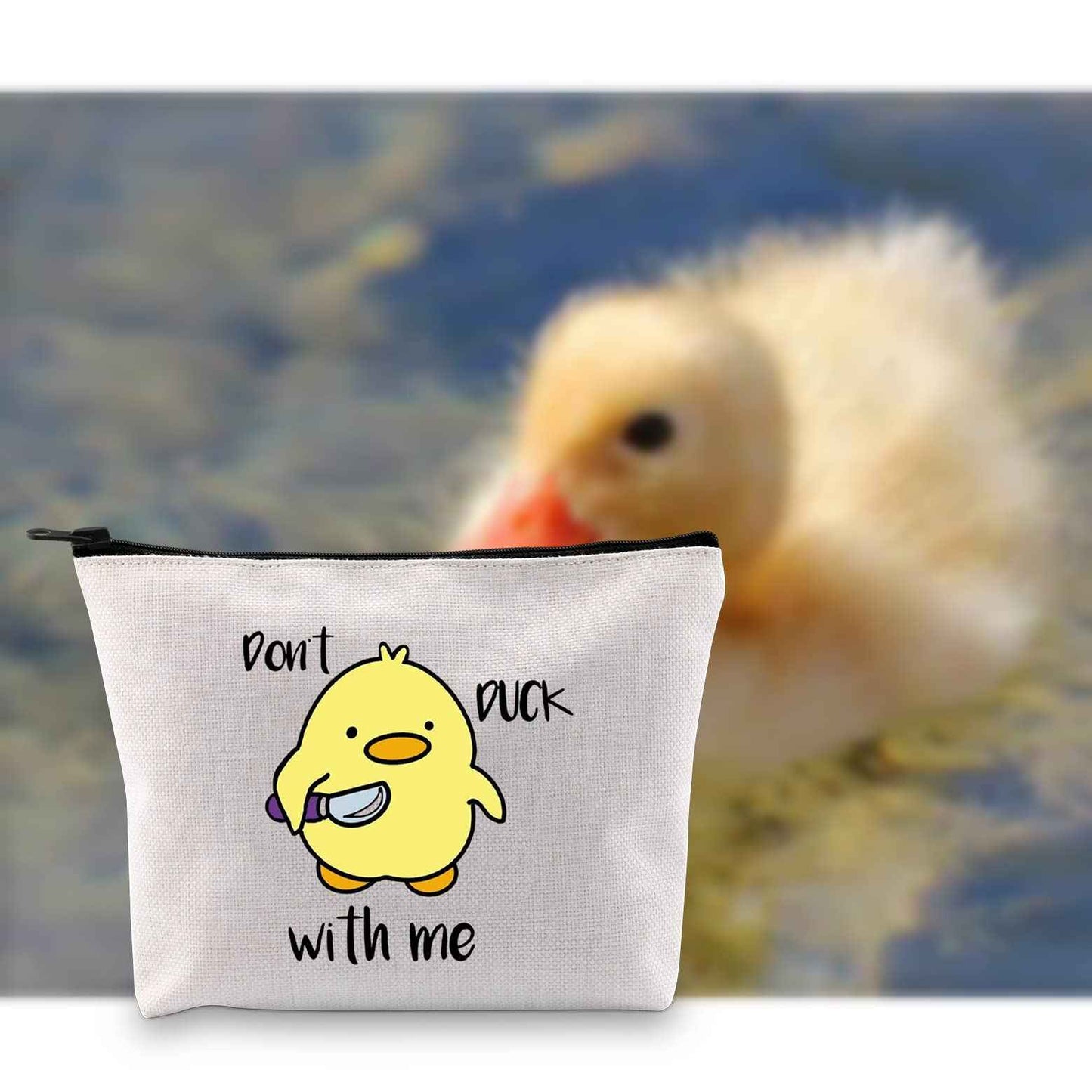 G2TUP Duck Lover Gift Don't Duck With Me Yellow Duck Makeup Bag Duck Owner Cosmetic Bag Ducks Mom Gift Animal Lover Gift Travel Bag with Zipper (Duck With Me White Bag)