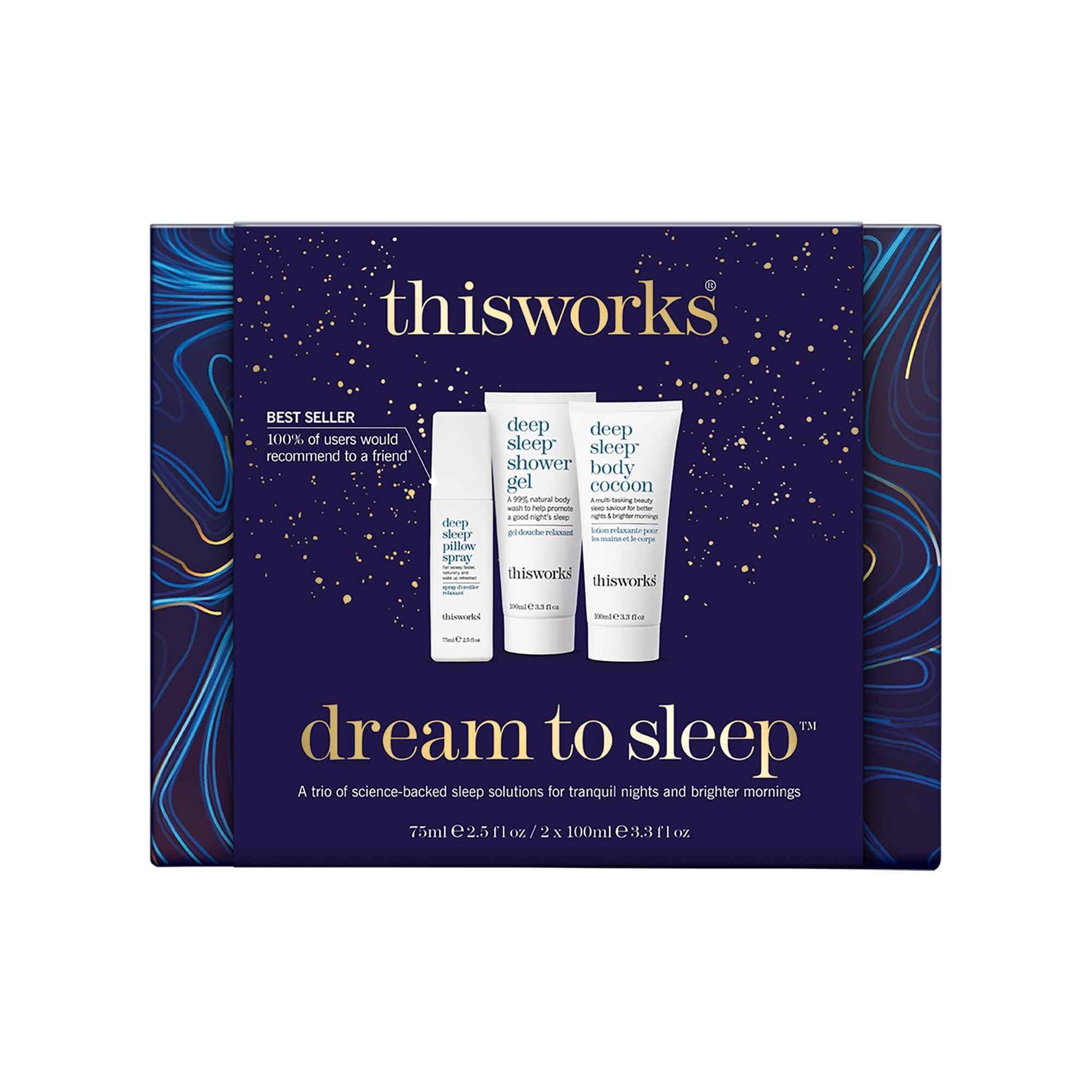 This Works Dream to Sleep Kit – Deep Sleep Pillow Spray 75ml, Shower Gel 100ml & Body Cocoon 100ml – Science-Backed Bedtime Ritual with Lavender, Chamomile & Vetivert