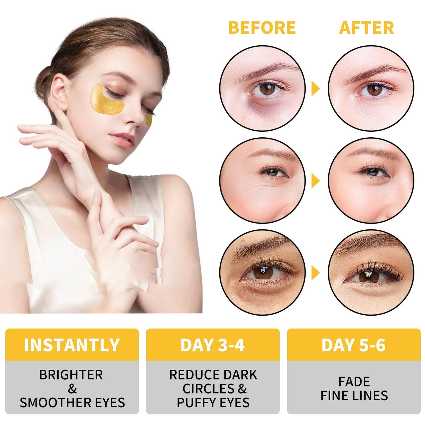 ASYBO Under Eye Patches, 120 Pcs Golden Under Eye Mask, Eye Treatment Mask for Under Eye Bags, Dark Circles, Puffy Eyes, Fine Lines, Anti-Aging and Anti-Wrinkle, Collagen Eye Mask Skincare