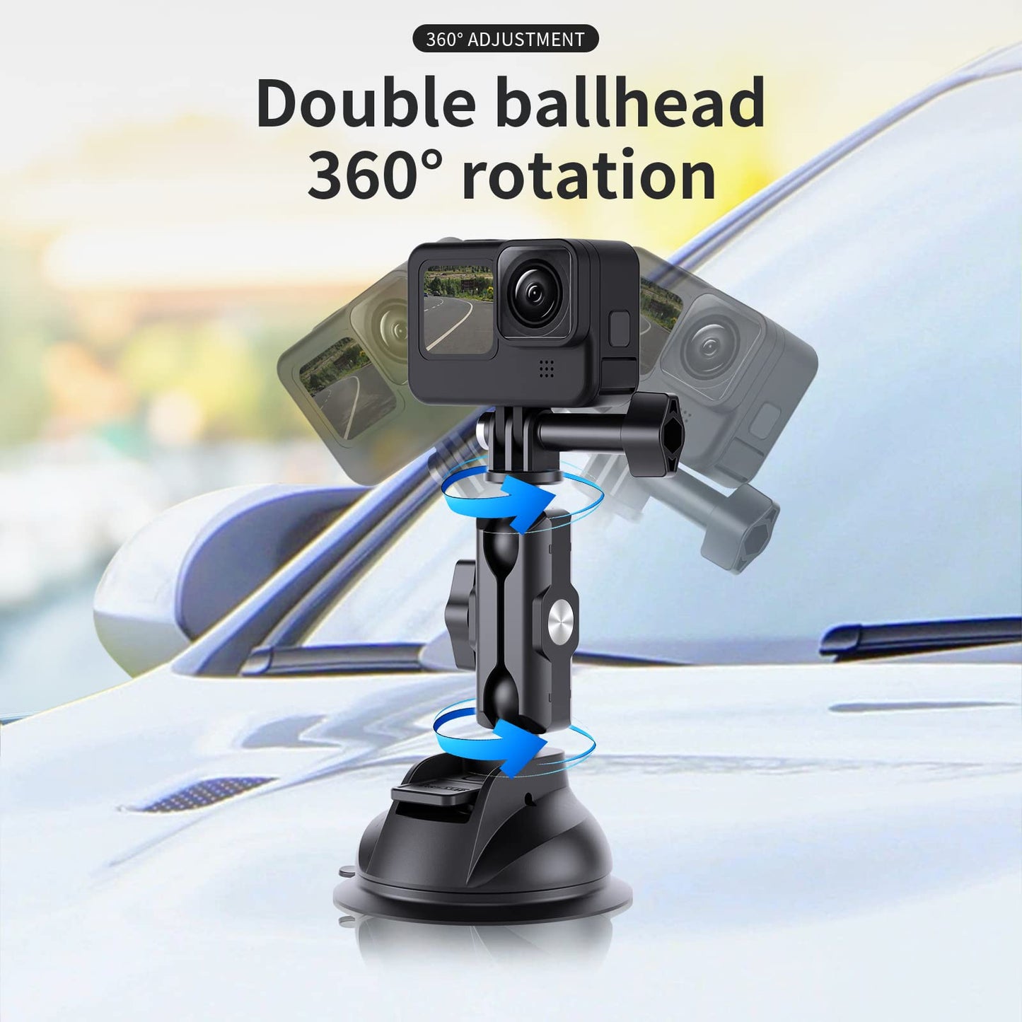 TELESIN Suction Cup Car Mount with Phone Holder, Windshield Window Dashboard Boats Vehicle Attach for GoPro Max Mini Hero 12 11 10 9 8 7 6 5 Insta360 X3 GO 3 Ace Pro DJI Action 4 Pocket 3 Accessories