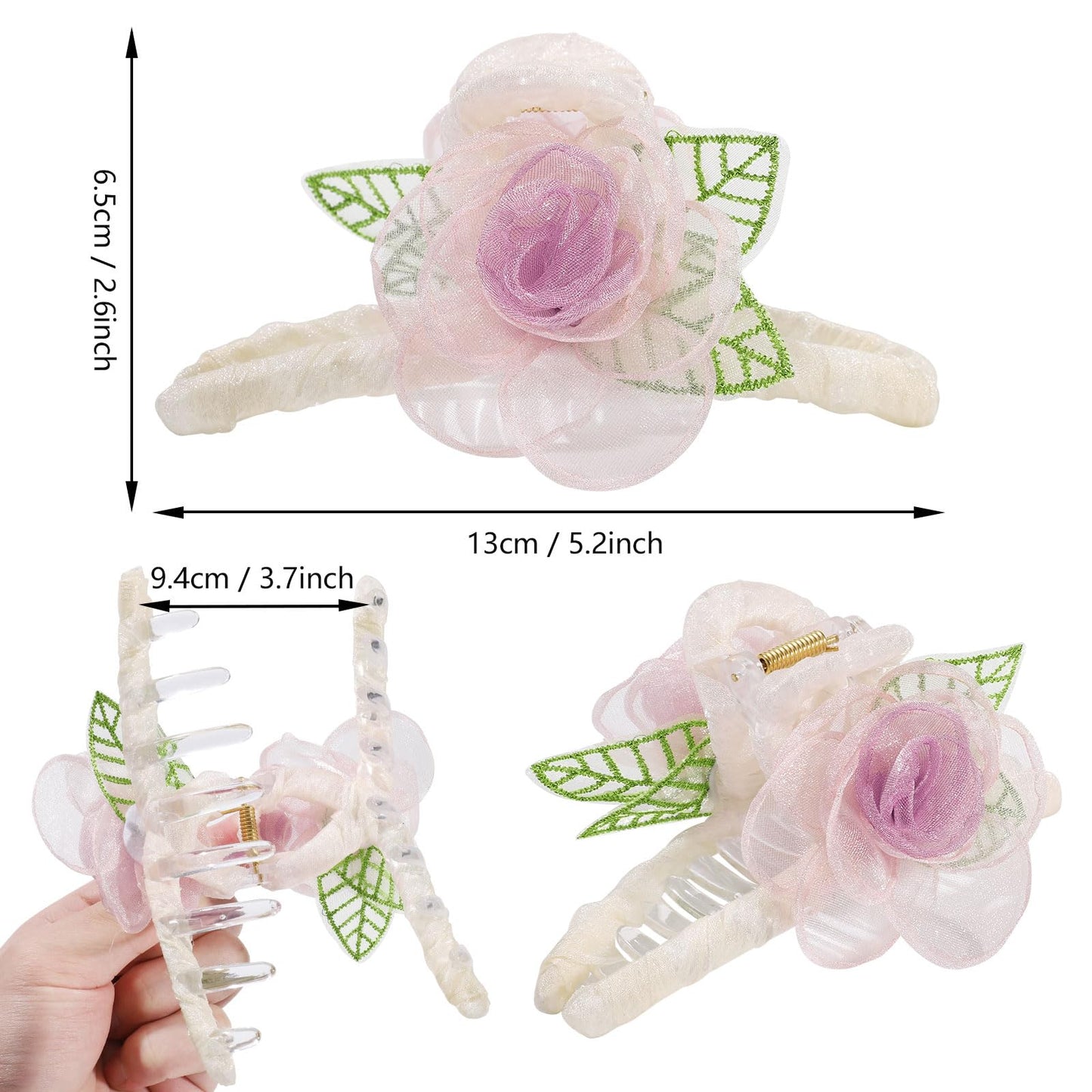 3PCS Large Bowknot Hair Claw Clip for Women, Bow Claw Clip with Rose Flower Bow Hair Clip for Thin Thick Hair, Strong Hold Hair Barrette Accessories for Girls Gifts