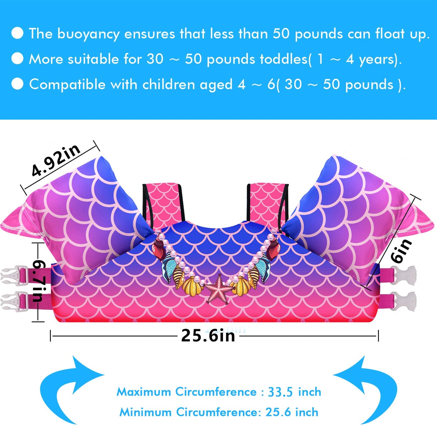 Chriffer Kids Swim Vest Life Jacket for 22-66 Pounds Boys and Girls, Toddler Floaties with Shoulder Harness Arm Wings for 2,3,4,5,6,7 Years Old Baby