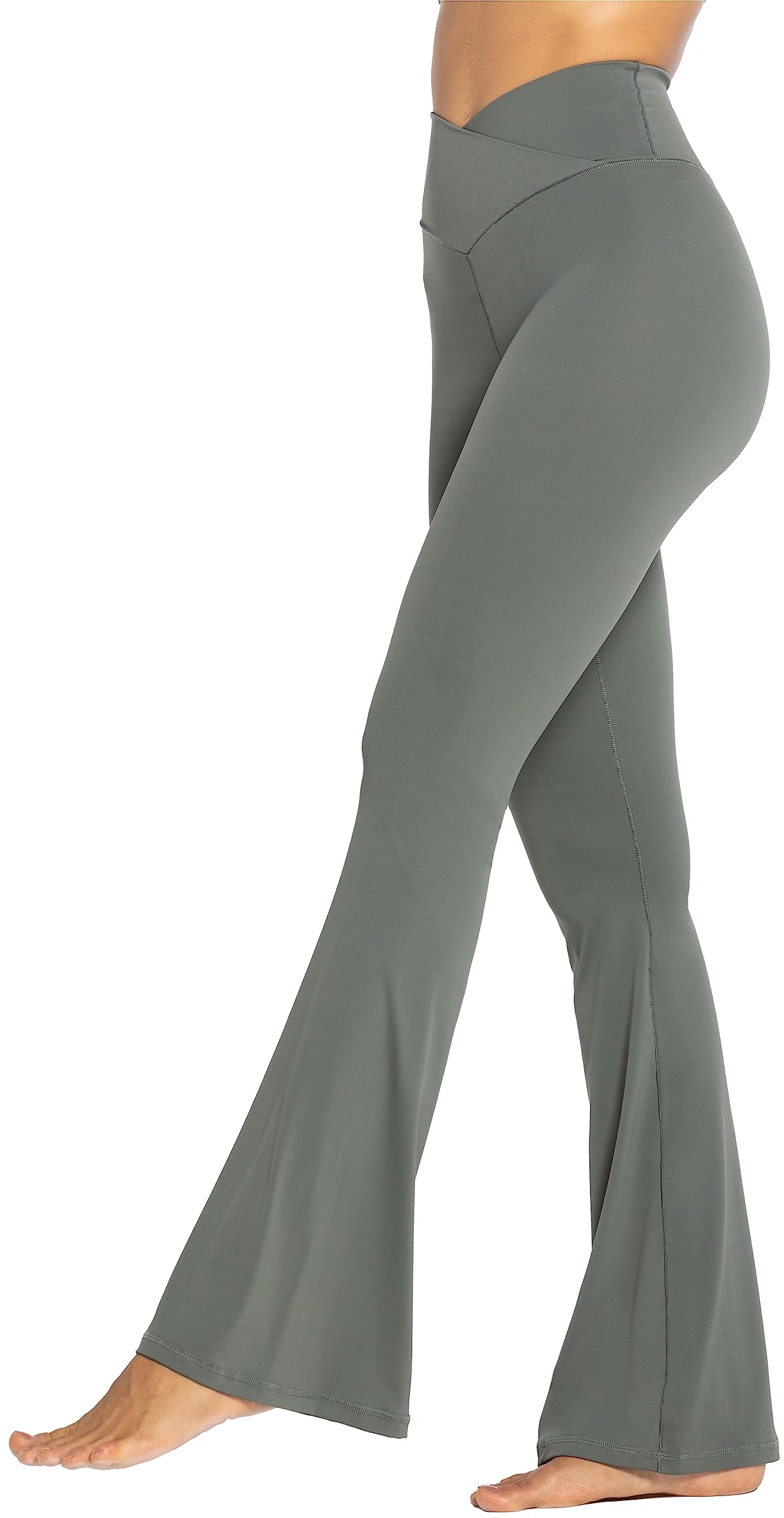 Sunzel Flare Leggings, Crossover Yoga Pants for Women with Tummy Control, High-Waisted and Wide Leg Grey