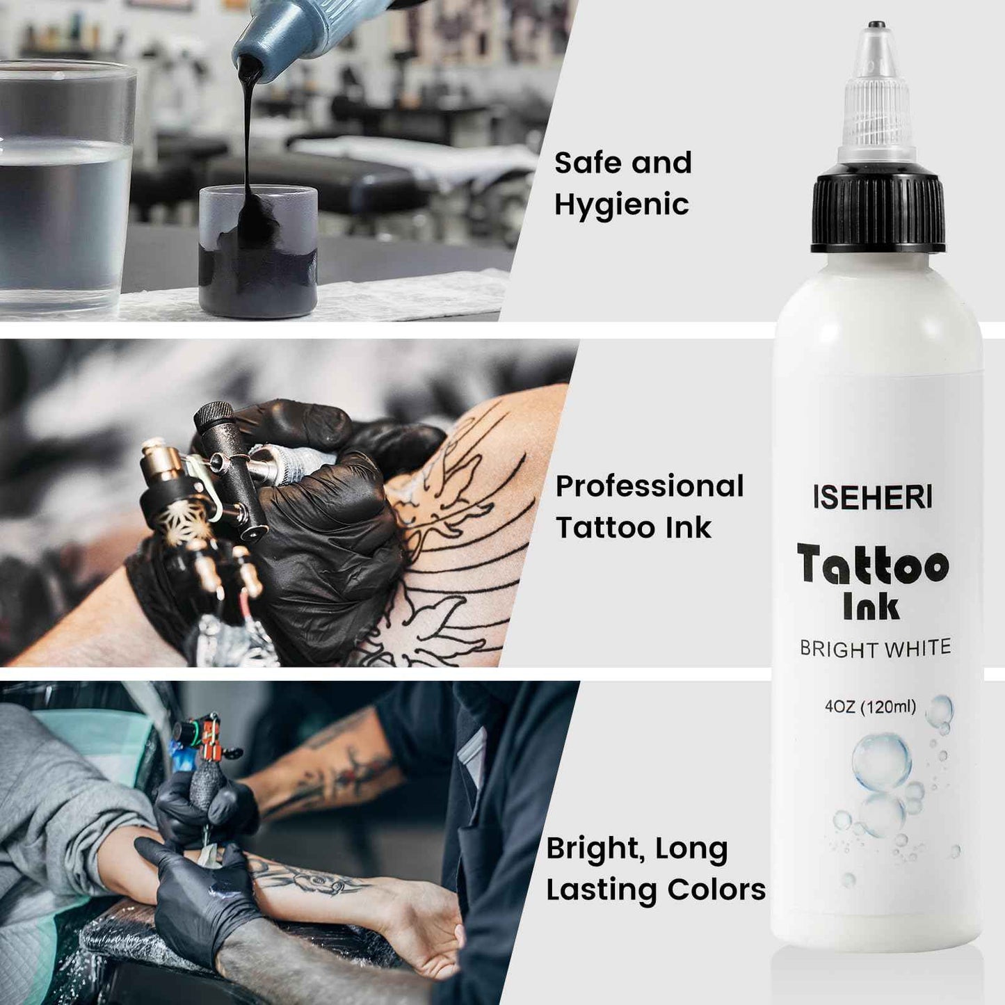 ISEHERI - Professional White Tattoo Ink & Ultra Concentrated Green Soap Tattoo, 4 oz with Foaming Bottle - Premium Quality Kit for Tattoo Artists