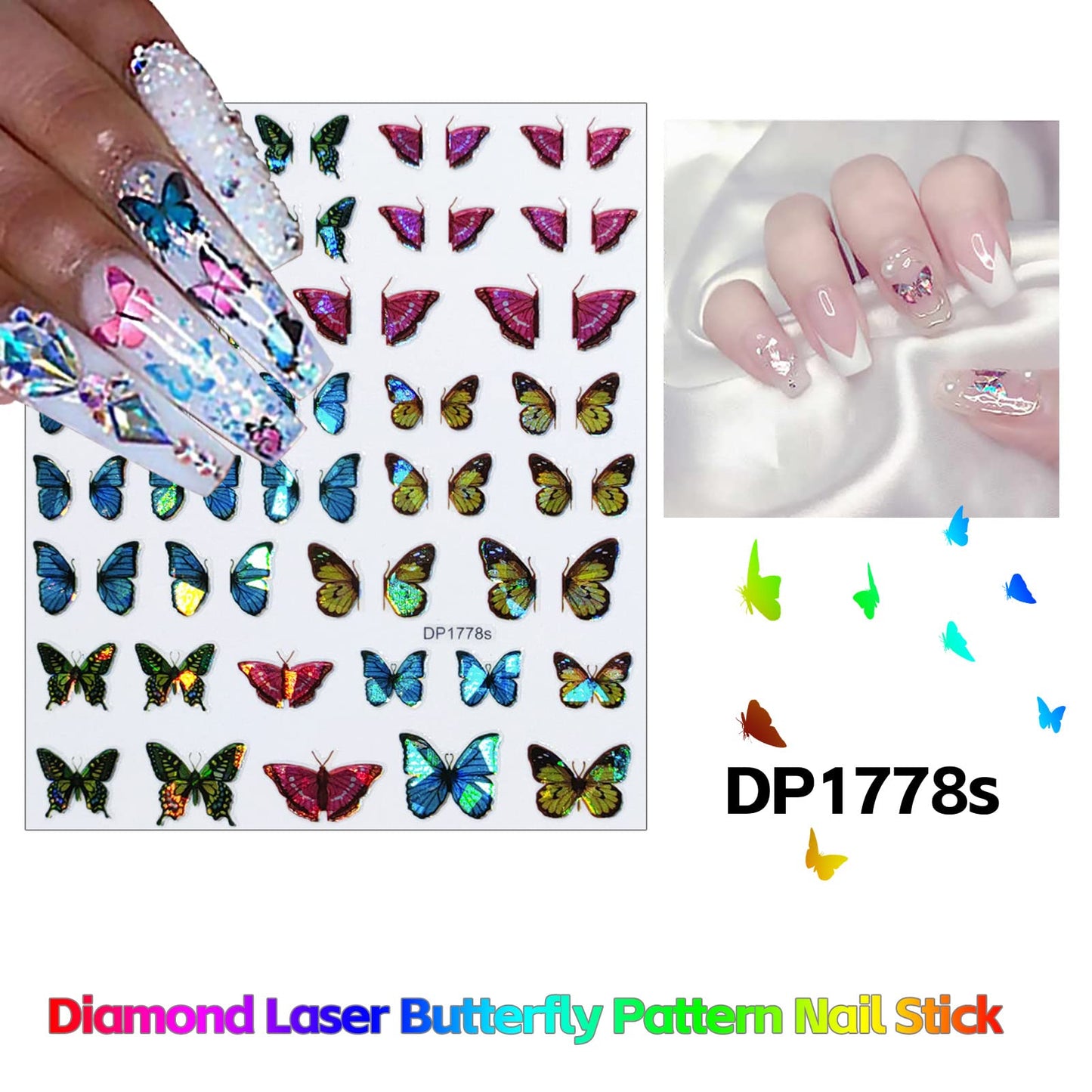 6 Sheets Butterfly Nail Stickers Laser Butterfly Nail Stickers for Nail Art Butterfly Nail Decals 3D Self-Adhesive Spring Nail Stickers Colorful Butterfly Nail Art Stickers Nail Supplies for Women