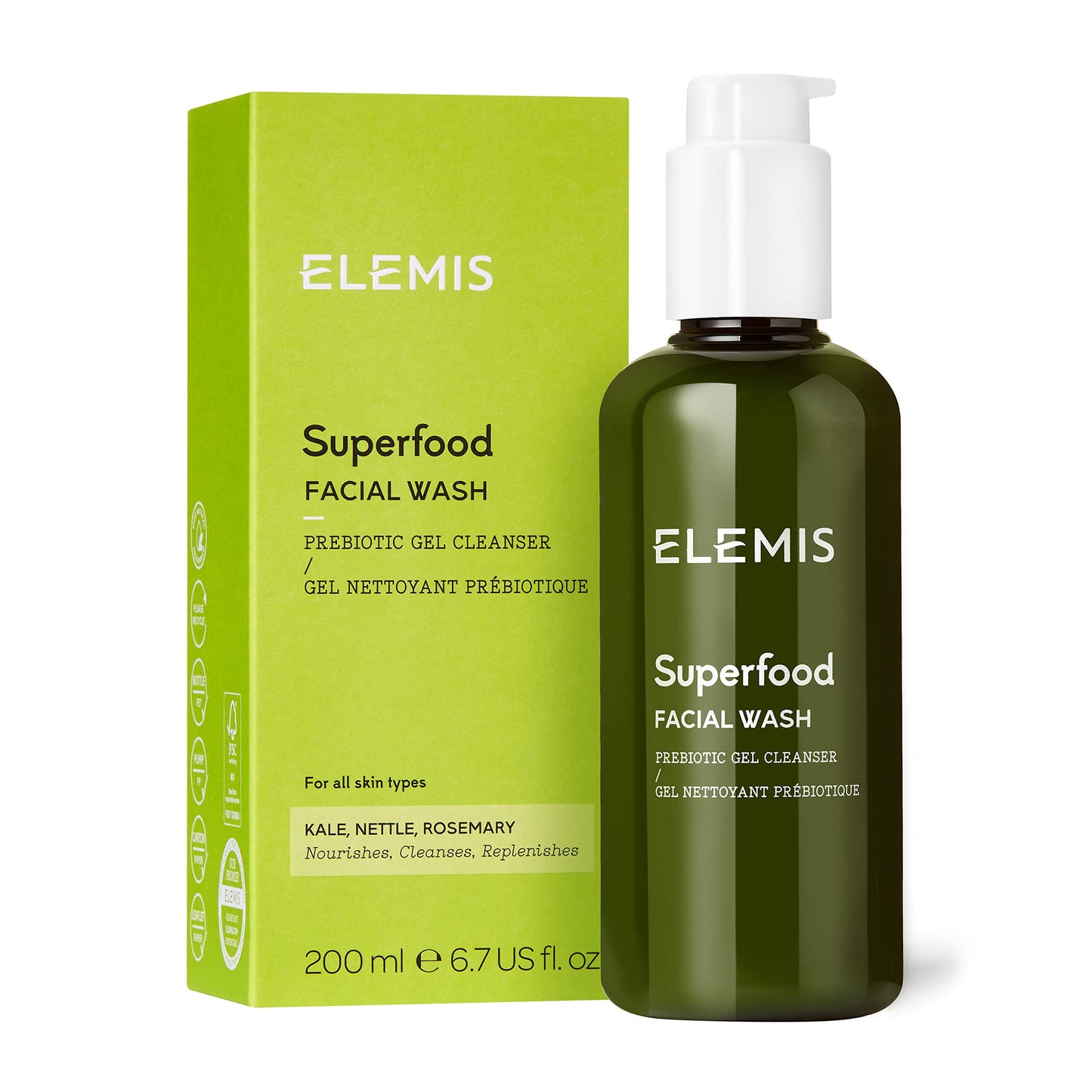 ELEMIS Superfood Facial Wash | Revitalizing Daily Prebiotic Gel Wash Gently Cleanses, Nourishes, and Balances Skin for a Fresh, Glowing Complexion, 6.7 Fl Oz (Pack of 1)