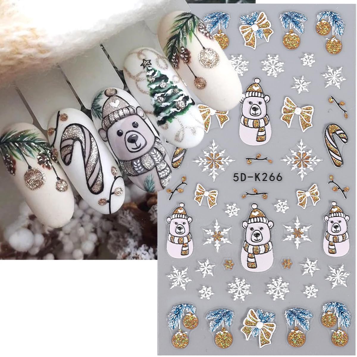 Christmas Nail Art Stickers Winter Snowflake Snowman Nail Decals 5D Acrylic Engraved Nail Stickers Gold Glitter Santa Claus Xmas Tree Christmas Nail Art Supplies Transfer Sticker for Nails Decoration