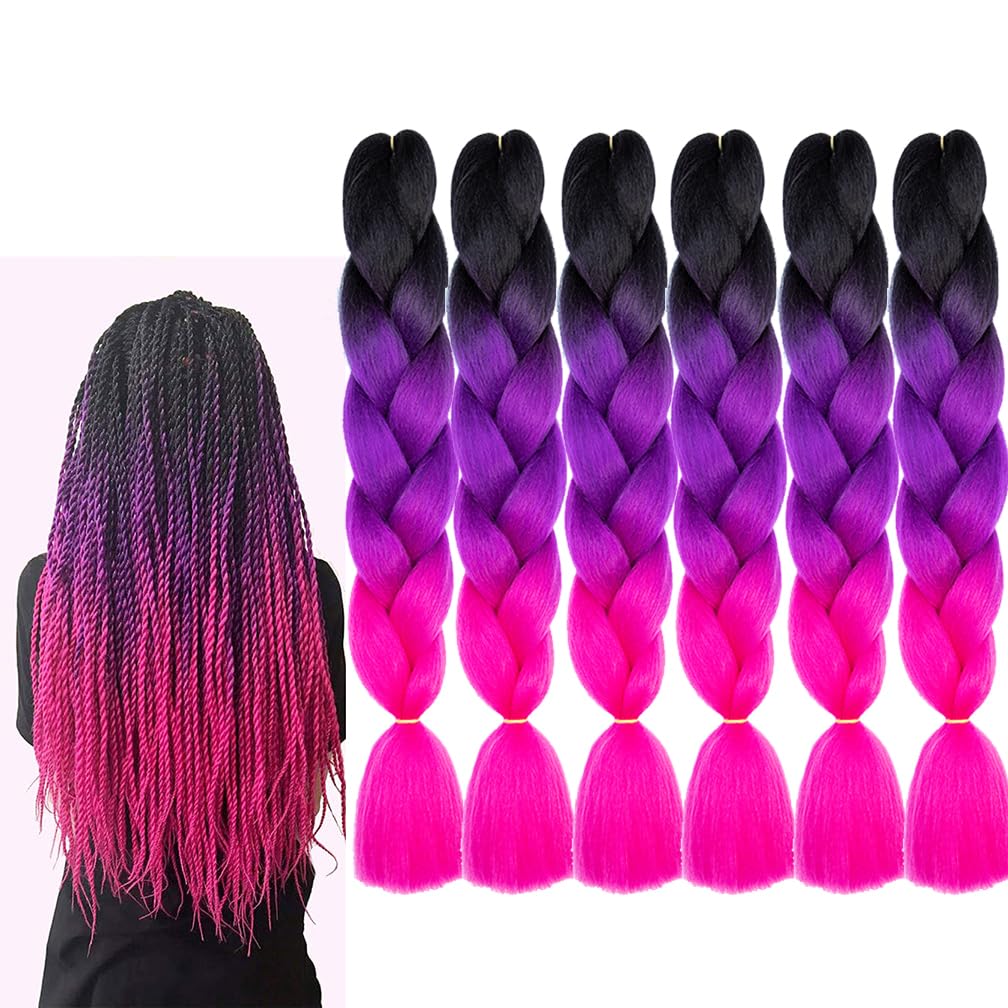 BALINGHAIR Braiding Hair Extensions Purple Ombre Professional High Temperature Kanekalon Braids Hair 24 Inch(C11-6Packs)