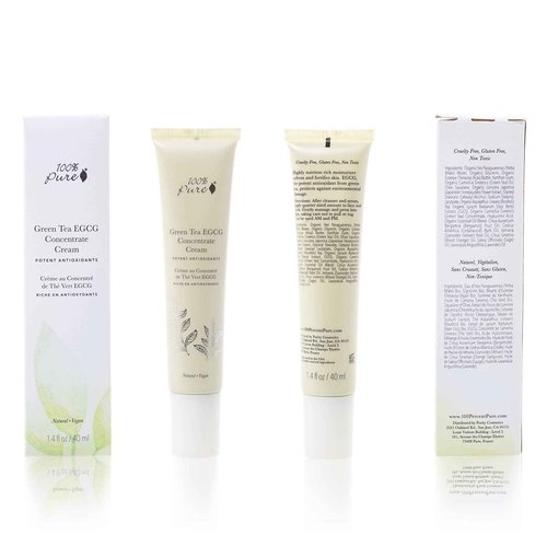 100% PURE Green Tea EGCG Concentrate Face Cream Anti-Aging Antioxidant Boost with Squalene & Caffeine Lightweight Daily Hydrating Facial Moisturizer & Skin Care for Women & Men - 1.4 Oz