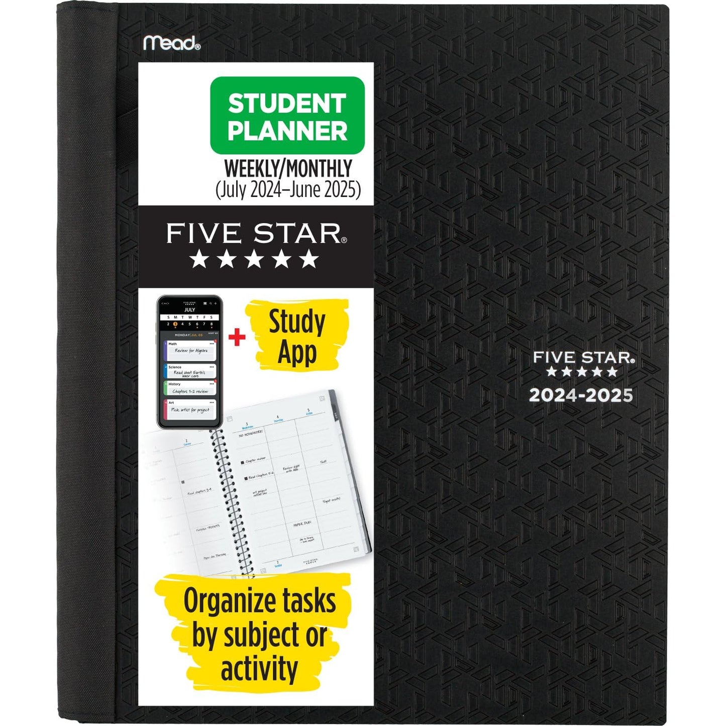 Five Star Planner 2024-2025 Academic, Weekly & Monthly Advance Student Planner + Study App, 8-1/2" x 11", Large, Black (CAW65905)