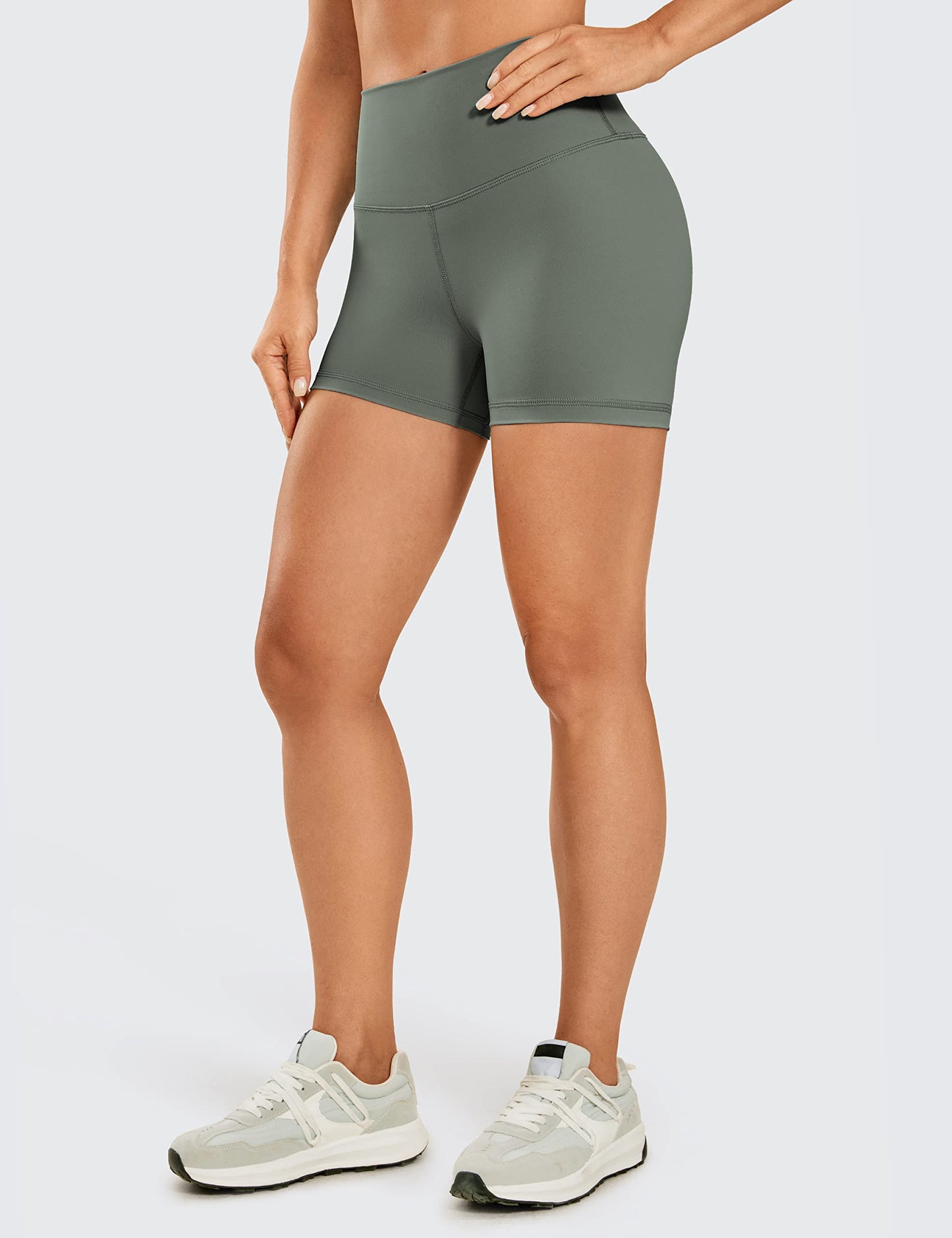 CRZ YOGA Women's Naked Feeling Biker Shorts - 3 Inches High Waisted Yoga Workout Running Spandex Shorts Grey Sage XX-Small