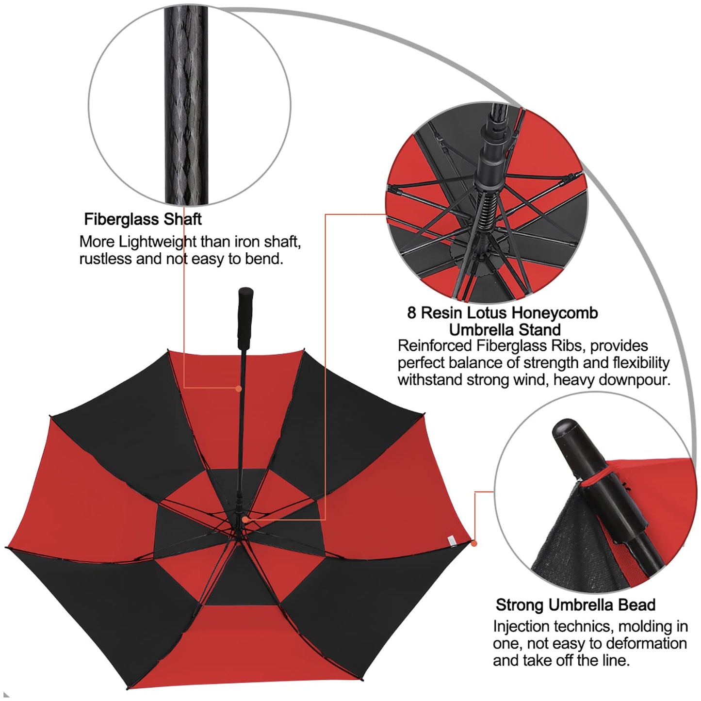 G4Free 54 Inch Automatic Open Golf Umbrella Extra Large Oversize Double Canopy Vented Windproof Waterproof Stick Umbrellas(Black/Red)