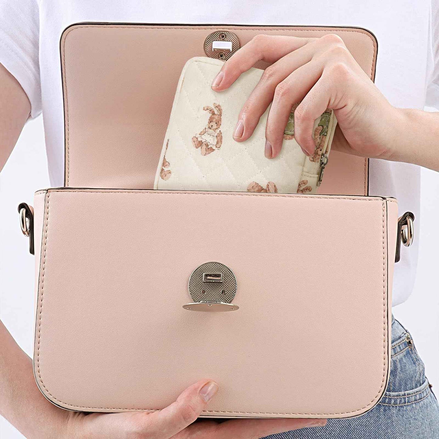 SXS LACONIC Small Makeup Bag for Purse,Quilted Cosmetic Pouch, Mini Make up Bags with Compartments Inside, Cute Cosmetic Organizer for Women, Travel Toiletry Bag