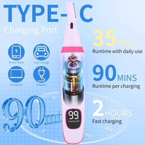 Beanify 2 in 1 Nose and Ear Hair Trimmer with LED Display, Rechargeable Electric Nasal Hair Clipper for Men & Women, Eyebrow & Facial Hair Removal with Dual-Edge Blades, Easy to Clean