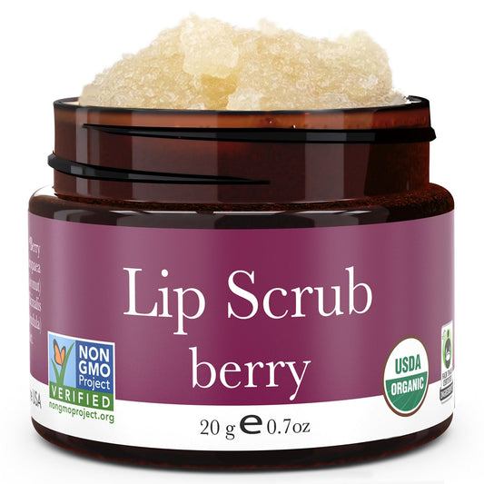 Organic Lip Scrub Berry - USA Made Exfoliating Lip Scrub with Natural & Organic Ingredients, Mothers Day Gifts, Moisturizing Lip Exfoliator Scrub for Dry Lips, Lip Scrubber Exfoliator & Sugar Scrub