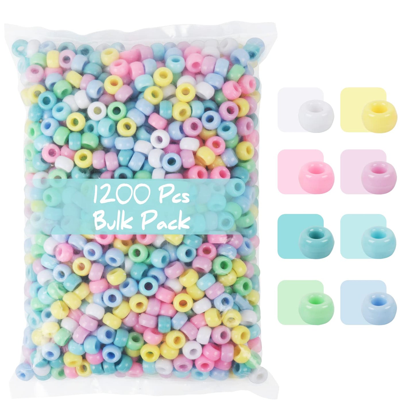 Simetufy 1200 pcs Pony Beads Macaron Pastel Colored Beads for Crafts Hair Beads for Hair Braiding, 8 Candy Colors