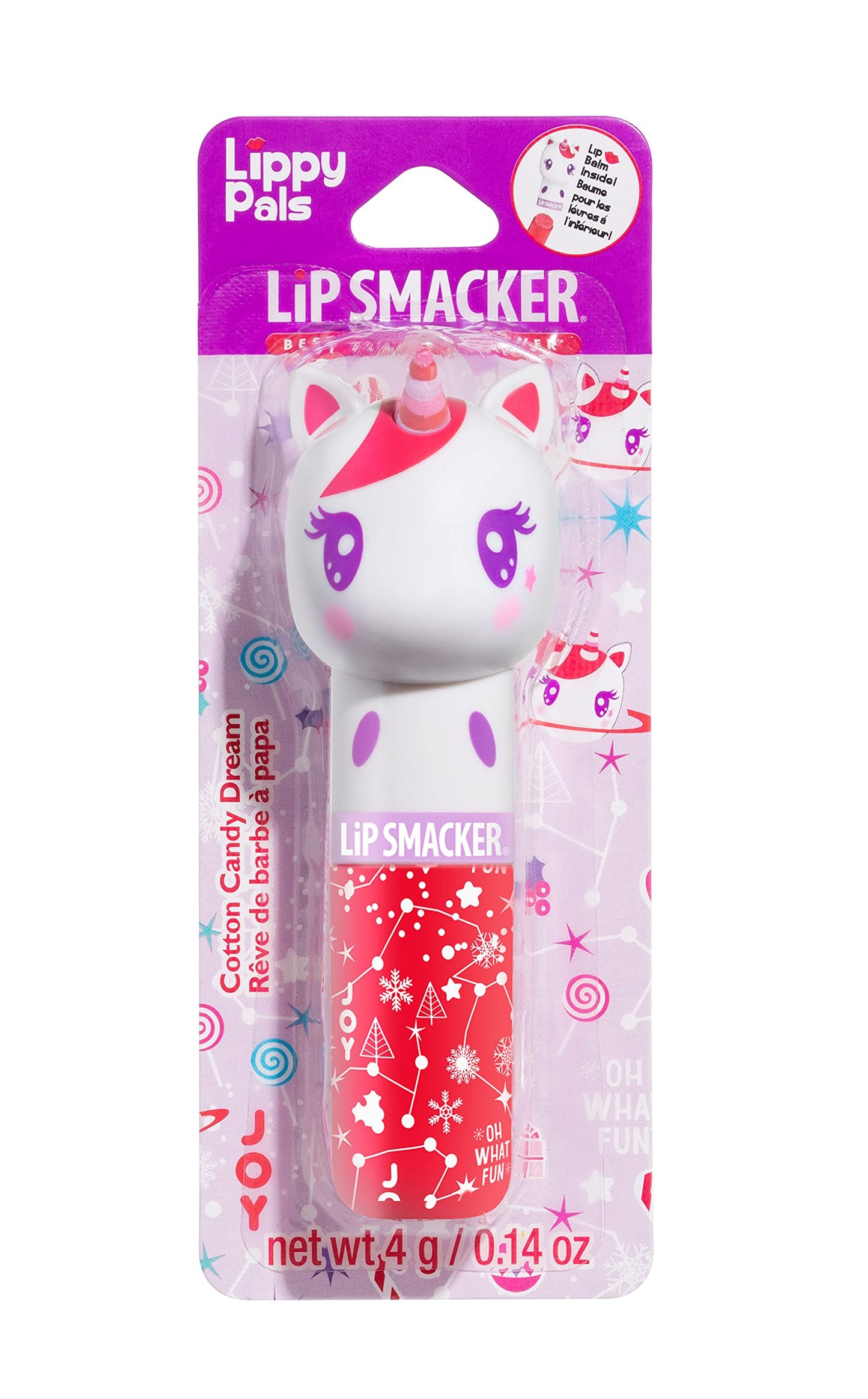 Lip Smacker Lippy Pals Unicorn Holiday, Flavored Moisturizing & Smoothing Soft Shine Lip Balm, Hydrating & Protecting Fun Tasty Flavors, Cruelty-Free & Vegan - Cotton Candy Dream