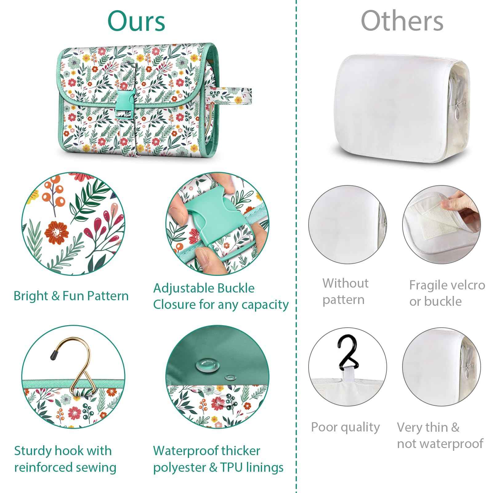 Fintie Portable Toiletry Cosmetic Travel Bag, Large Water Resistant Hanging Makeup Organizer Storage Pouch Case for Women Girls, Spring