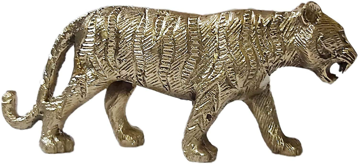 PARIJAT HANDICRAFT Brass Decor Statue Figurines Sculpture Collectibles Gift Wild Life Animal Statues Decorative Sculpture Hand craved Modern Home Decoration feng Shui (Tiger)