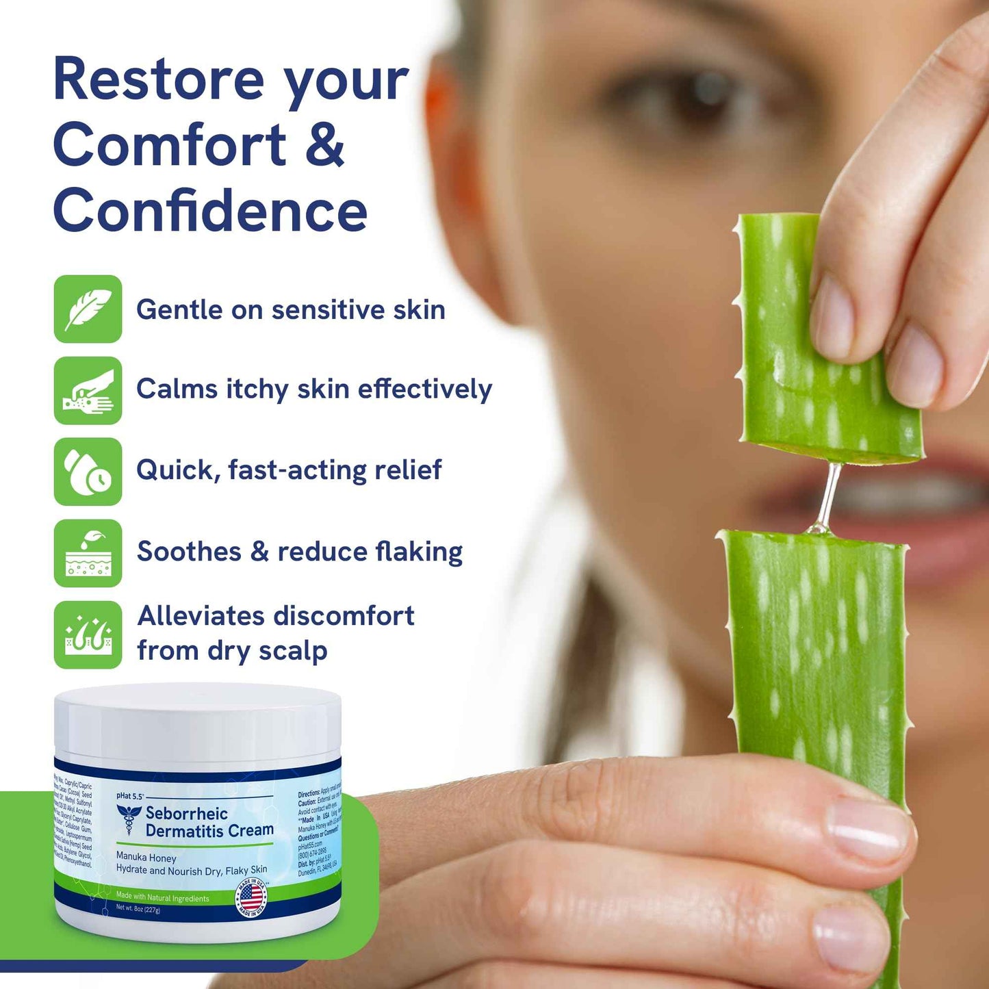 pHat 5.5 Seborrheic dermatitis Moisturizing Cream & Face Lotion for Women - Soothing Redness for Face & Body Cream - Hydrating for Dry Skin & Anti Itch Lotion (8oz)